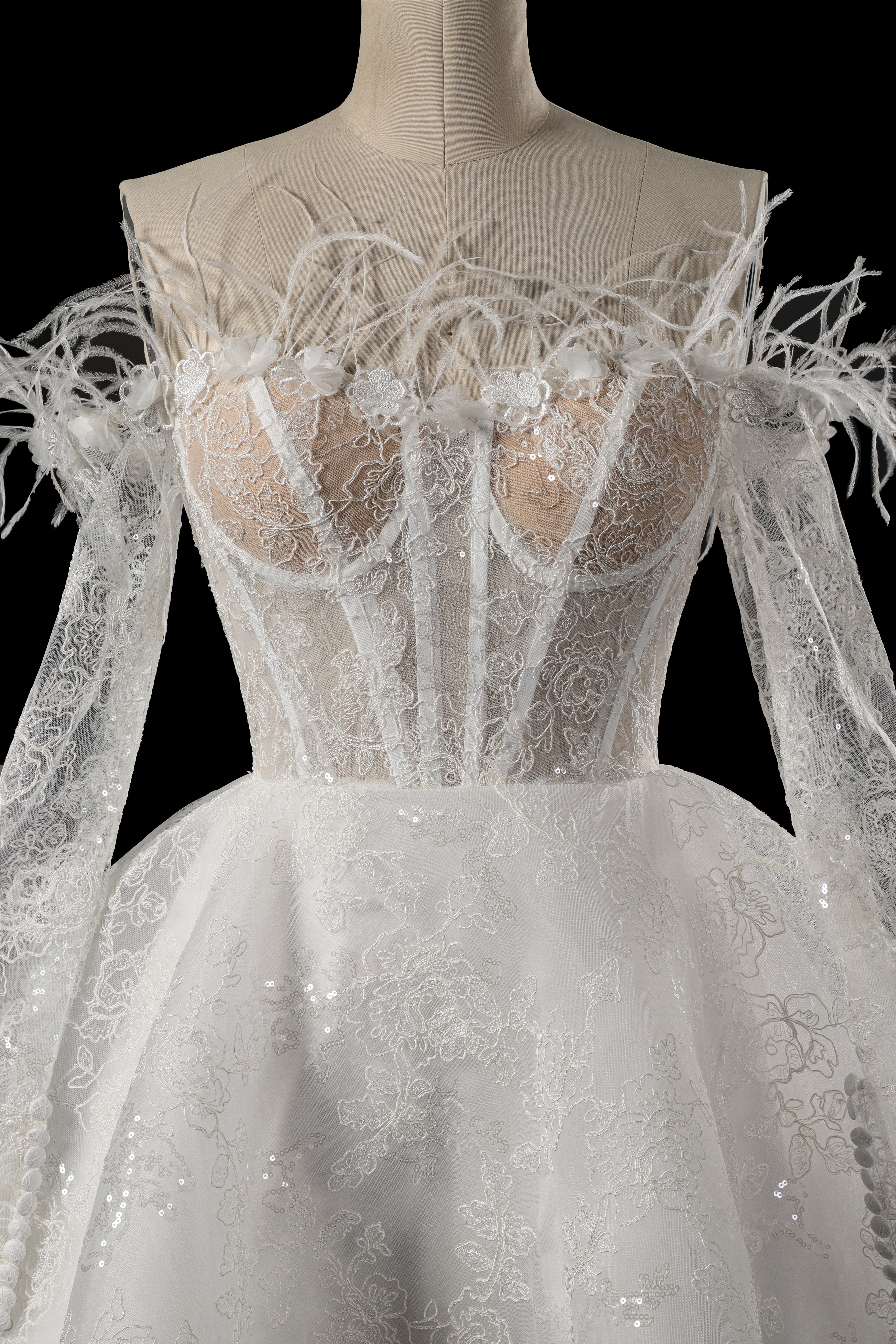 Off-the-Shoulder Corset Ball Gown Wedding Dress with Floral SW229（副本） Sheer Fairy