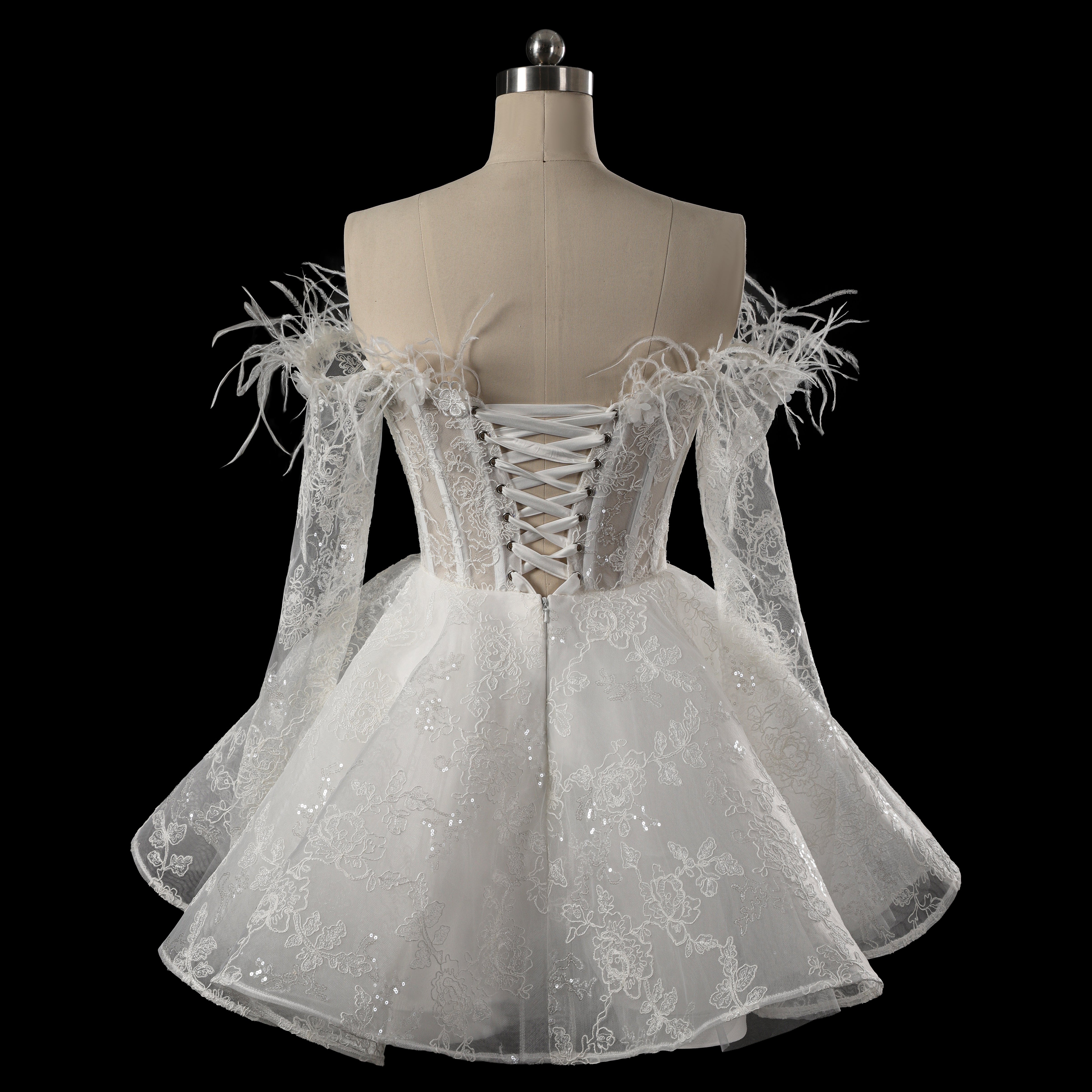 topshop drop waist dress Elegant Off-the-Shoulder Feather Lace Short Wedding Dress with Corset –  SHEER FAIRY