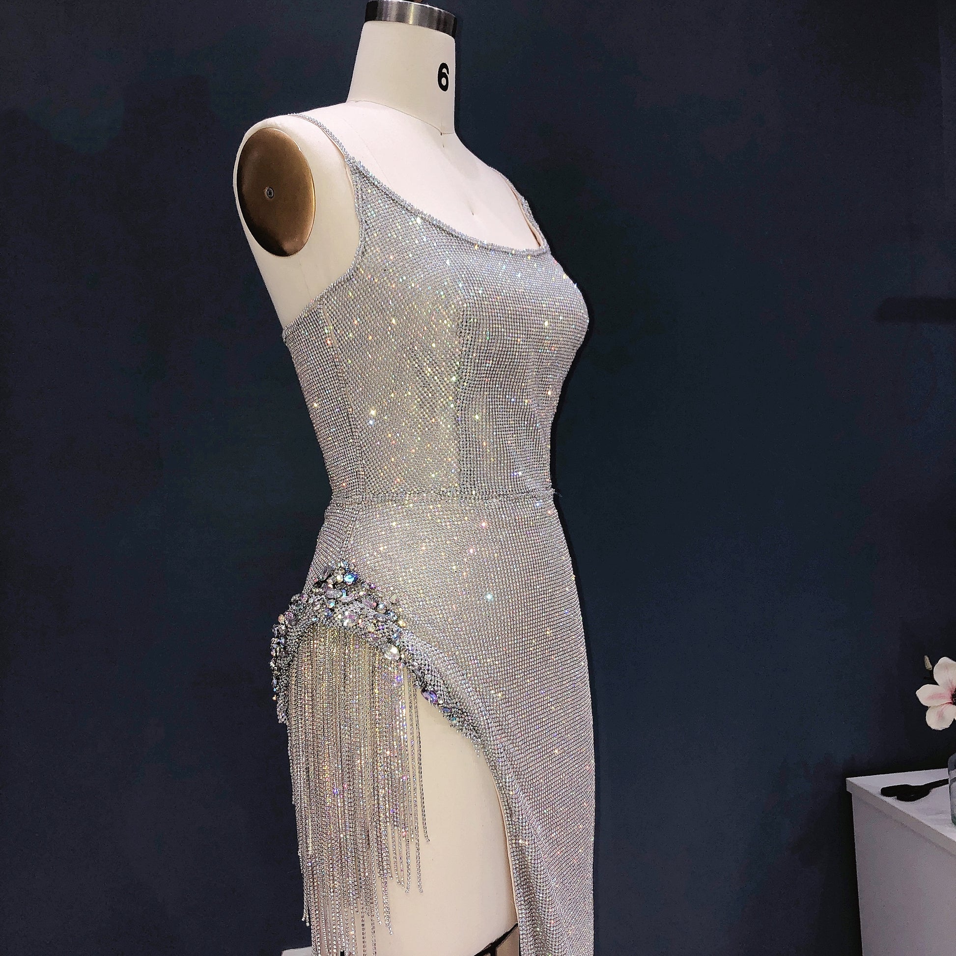 Luxury Silver Rhinestone Fringe Sheath Cocktail Dress SH031 - SHEER FAIRY