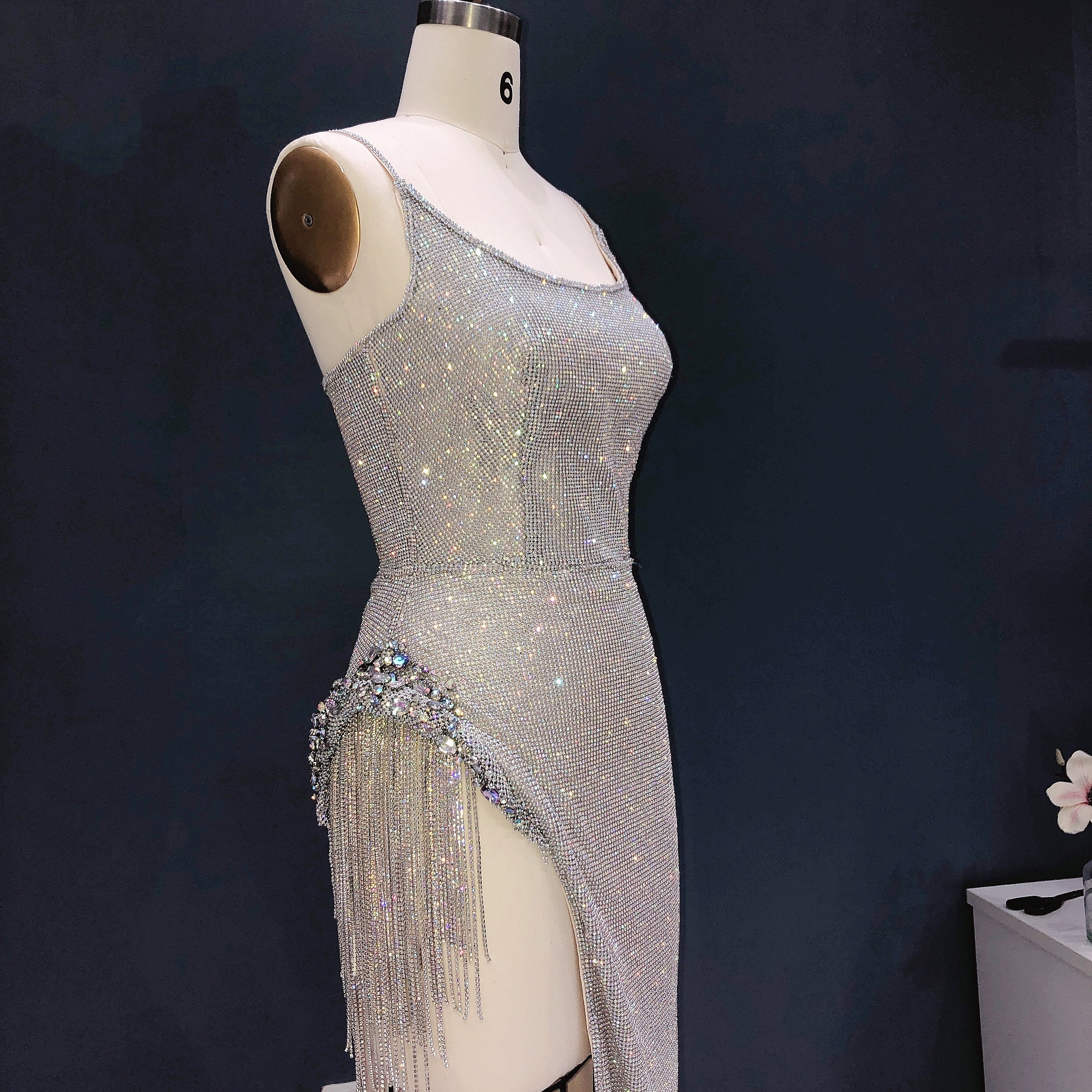 Luxury Silver Rhinestone Fringe Sheath Cocktail Dress SH031 - SHEER FAIRY