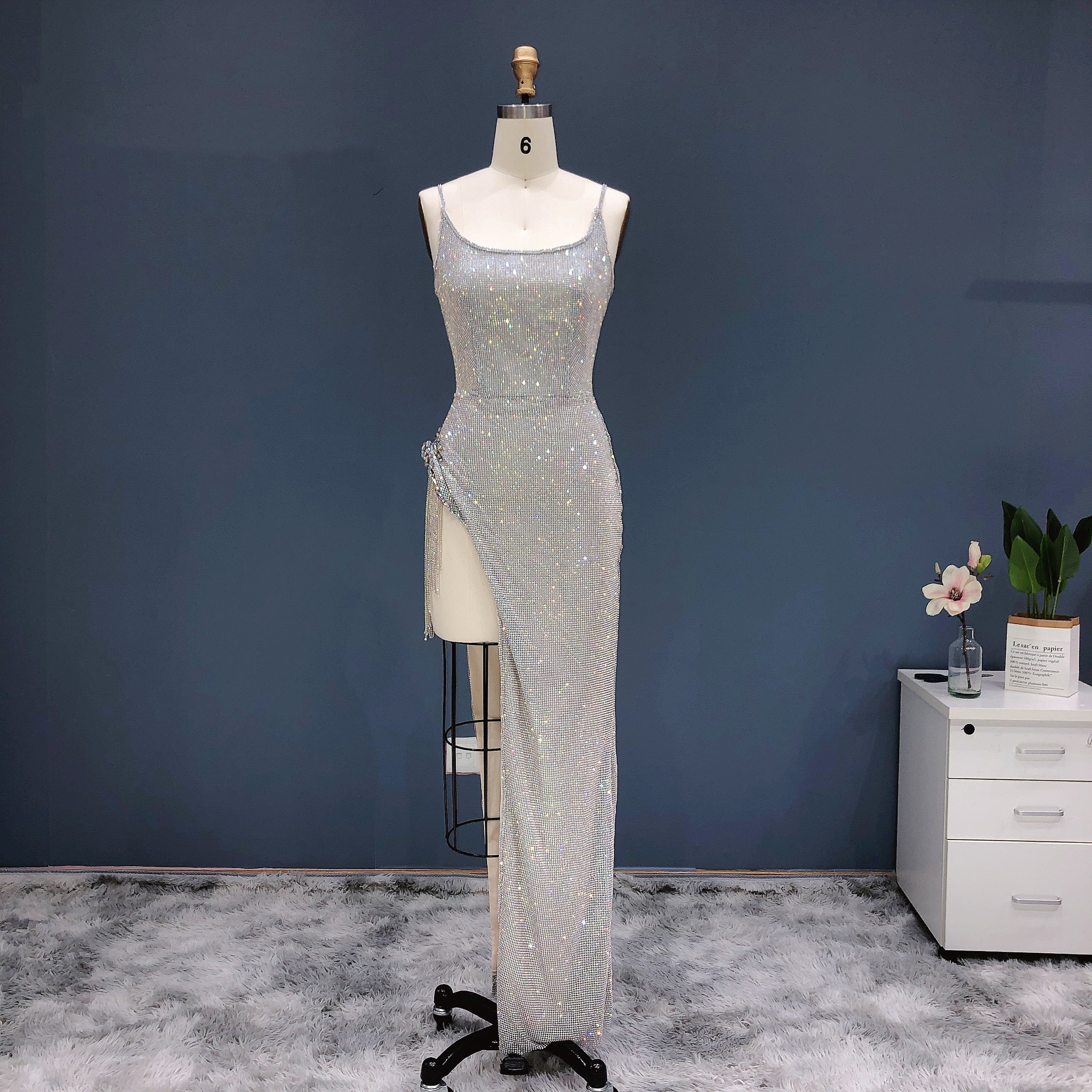 Luxury Silver Rhinestone Fringe Sheath Cocktail Dress SH031 - SHEER FAIRY