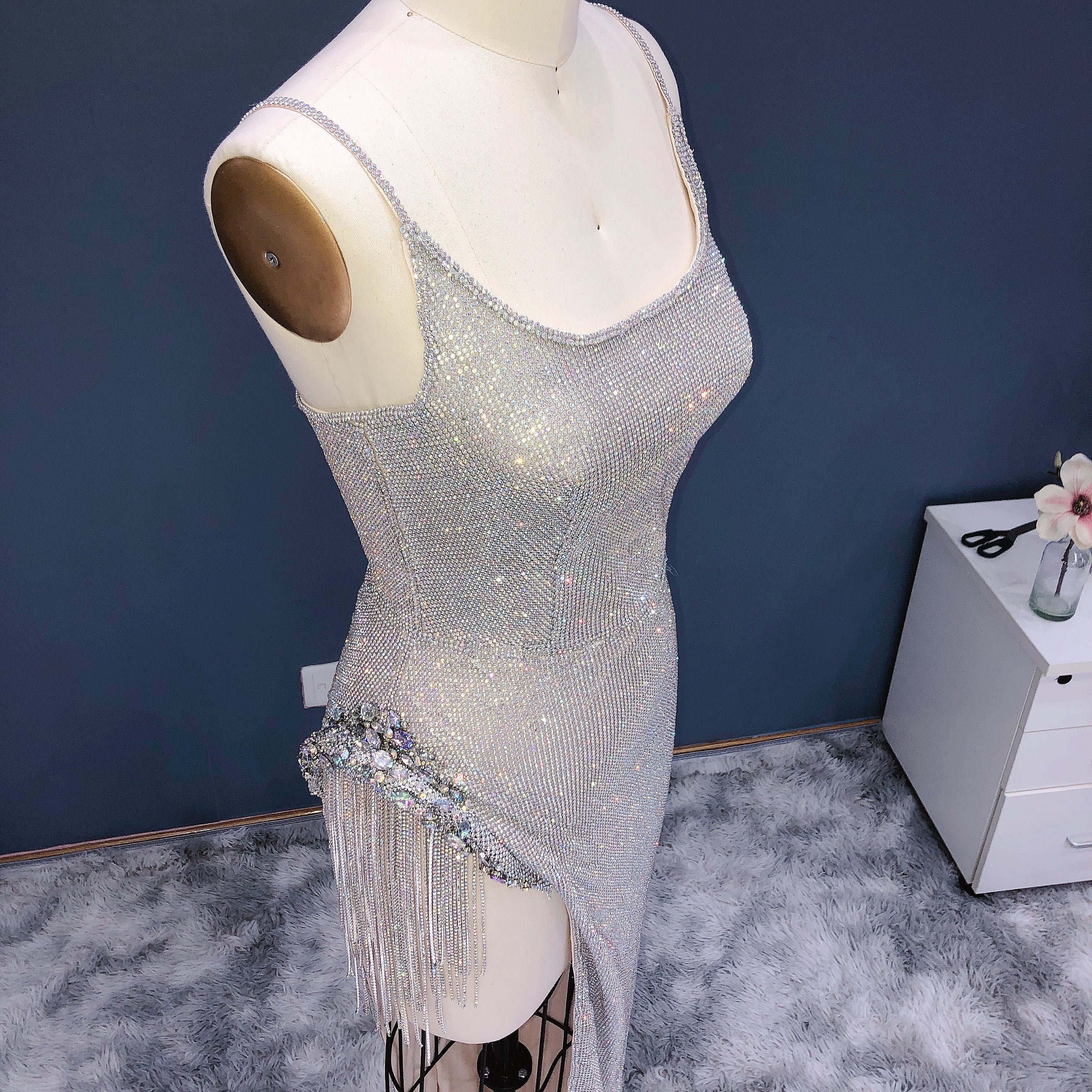 Luxury Silver Rhinestone Fringe Sheath Cocktail Dress SH031 - SHEER FAIRY