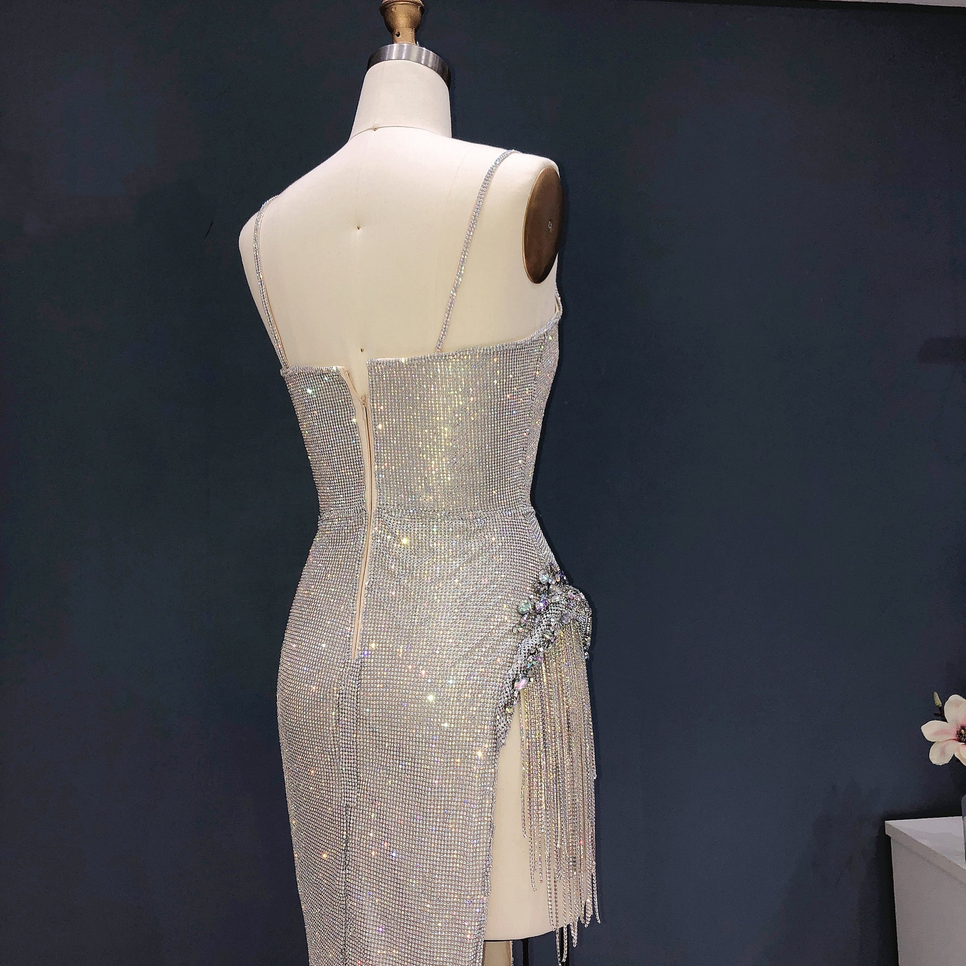 Luxury Silver Rhinestone Fringe Sheath Cocktail Dress SH031 - SHEER FAIRY