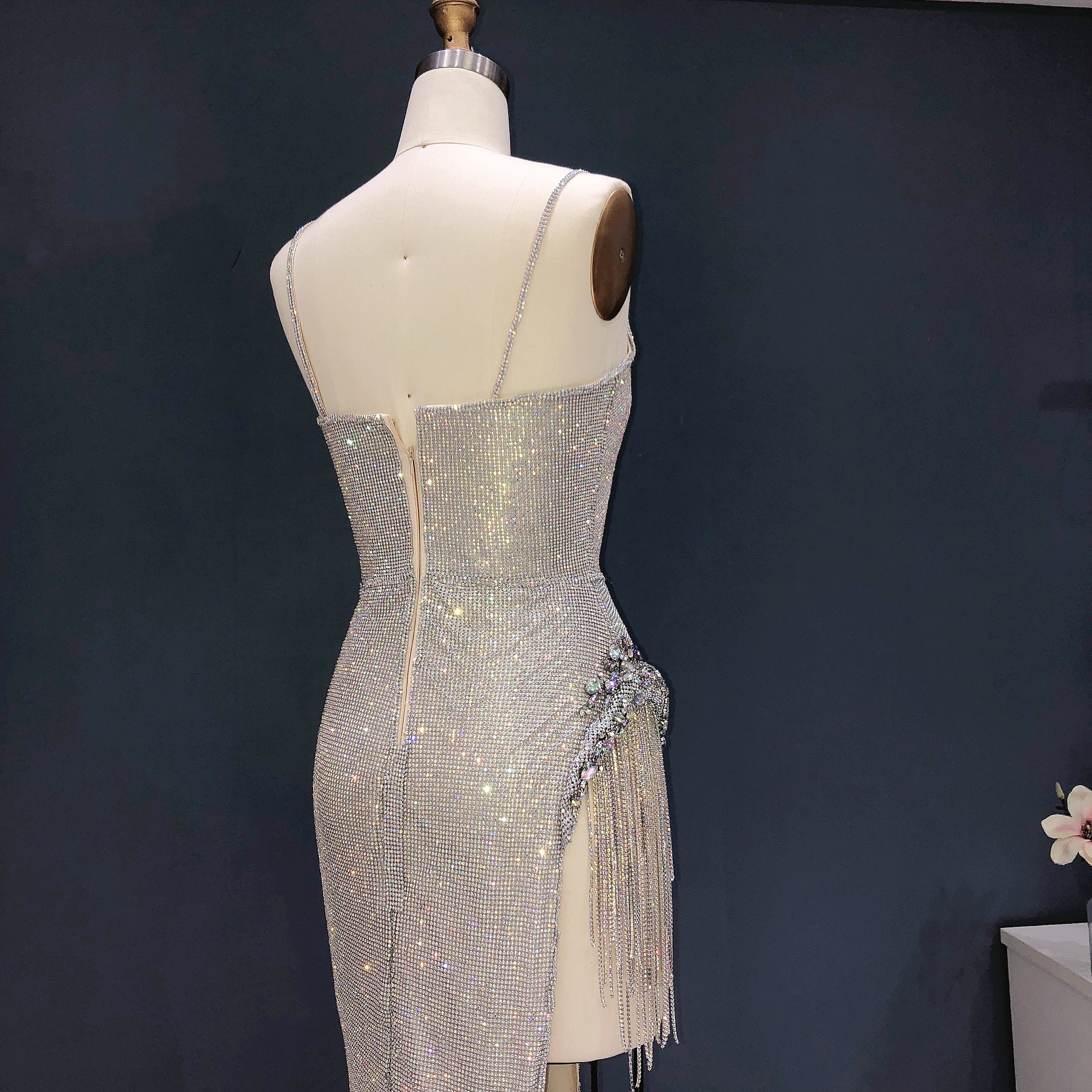 Luxury Silver Rhinestone Fringe Sheath Cocktail Dress SH031 - SHEER FAIRY