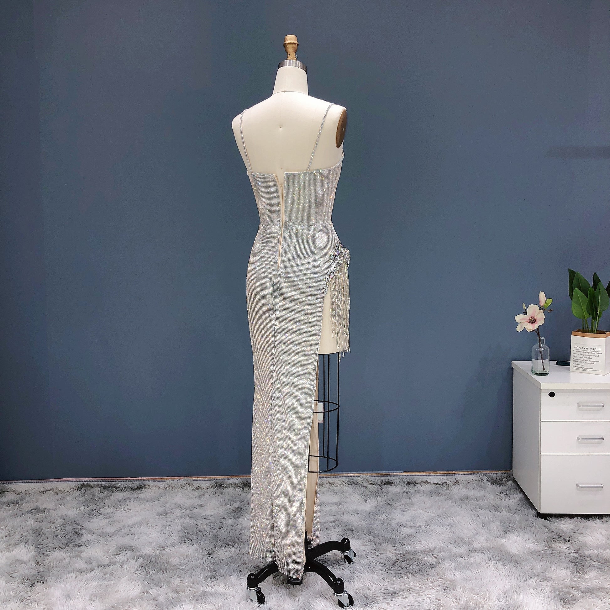 Luxury Silver Rhinestone Fringe Sheath Cocktail Dress SH031 - SHEER FAIRY