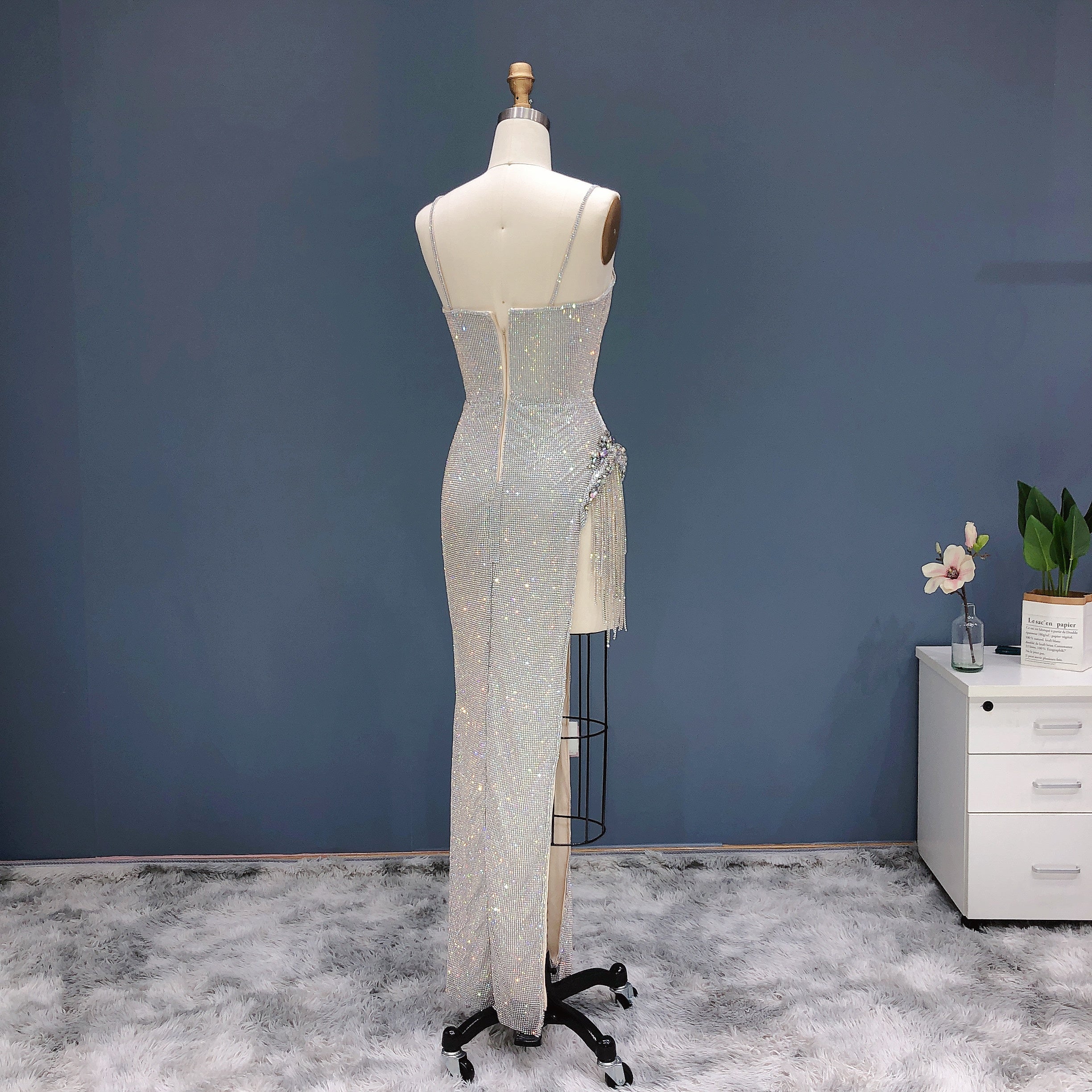 Luxury Silver Rhinestone Fringe Sheath Cocktail Dress SH031 - SHEER FAIRY