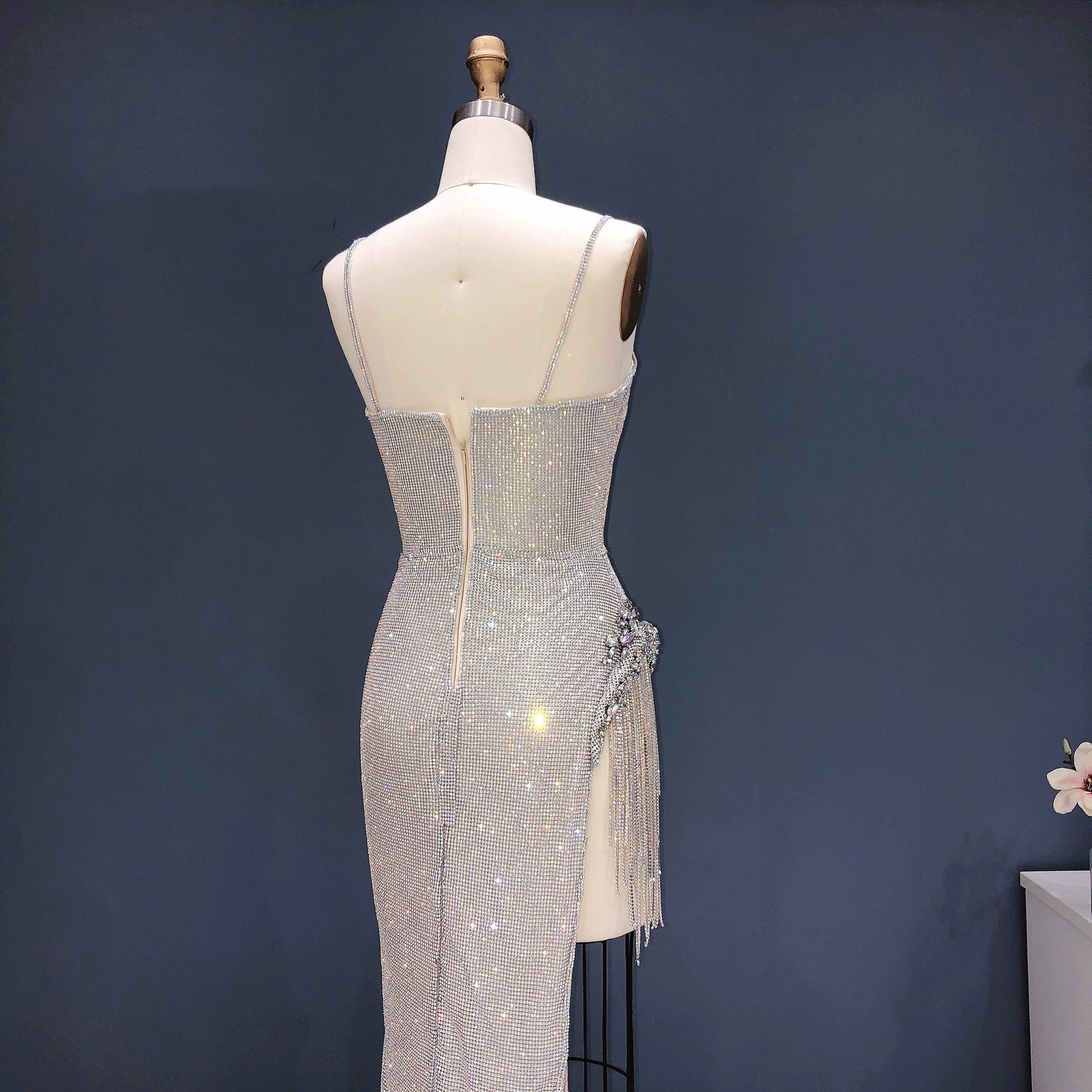 Luxury Silver Rhinestone Fringe Sheath Cocktail Dress SH031 - SHEER FAIRY