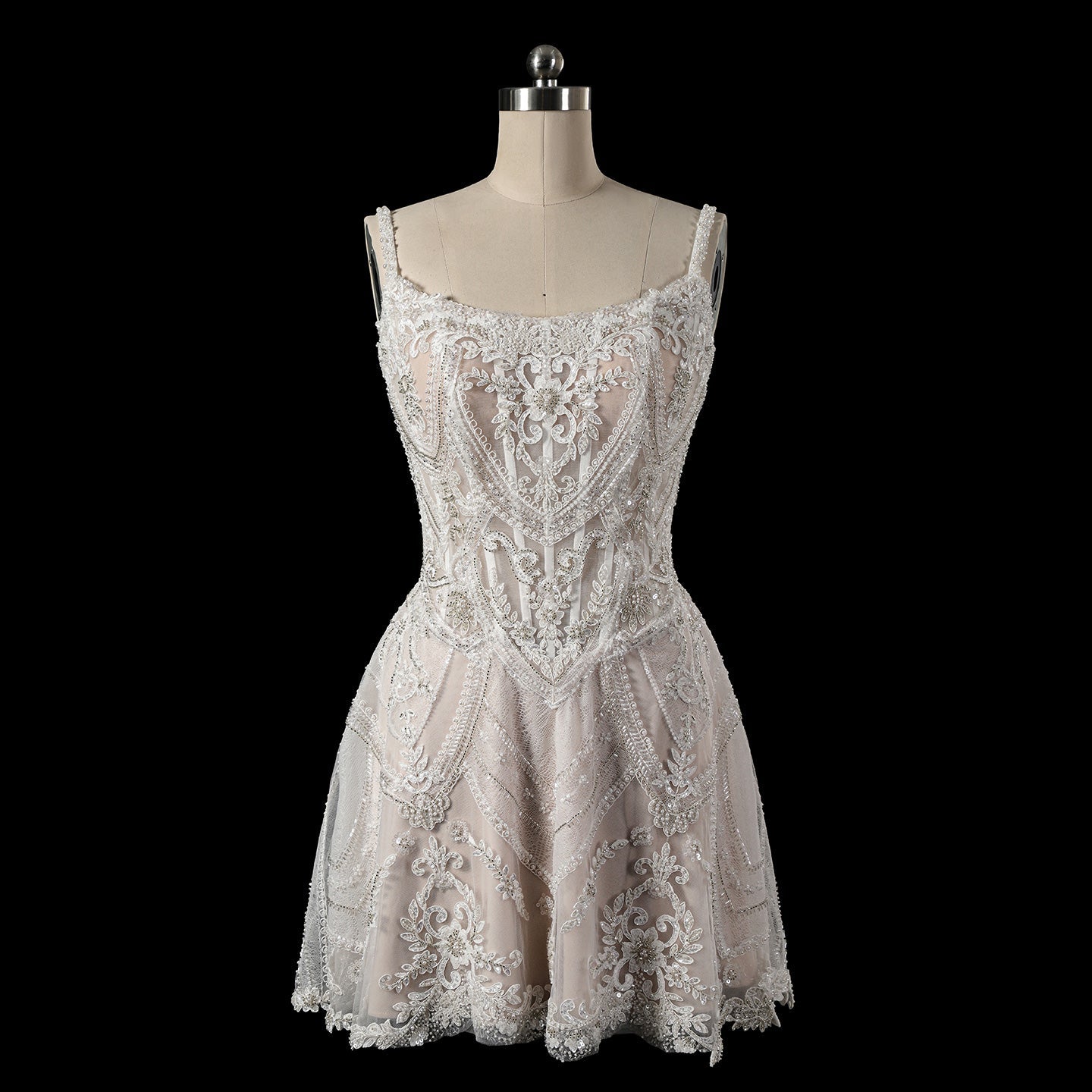Luxury Beaded Lace Mini Wedding Dress with Corset Bodice SW707 Sheer Fairy