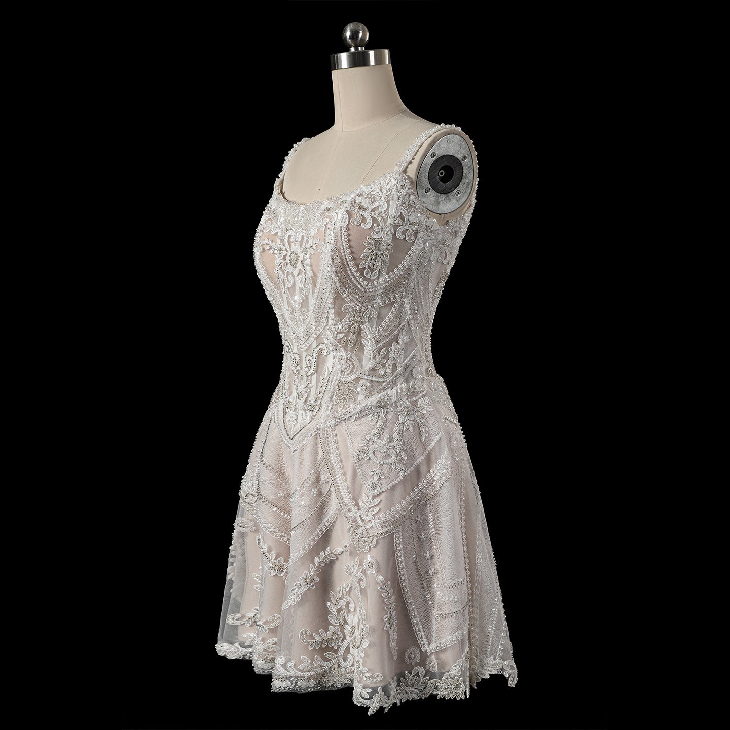 Luxury Beaded Lace Mini Wedding Dress with Corset Bodice SW707 Sheer Fairy