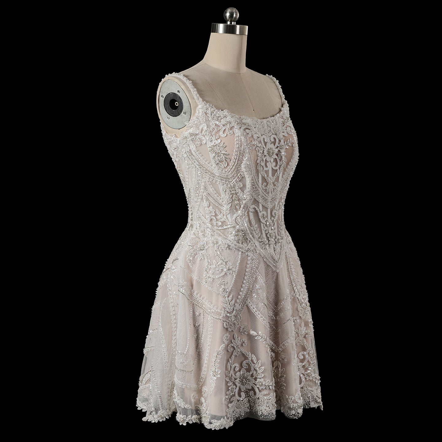Luxury Beaded Lace Mini Wedding Dress with Corset Bodice SW707 Sheer Fairy
