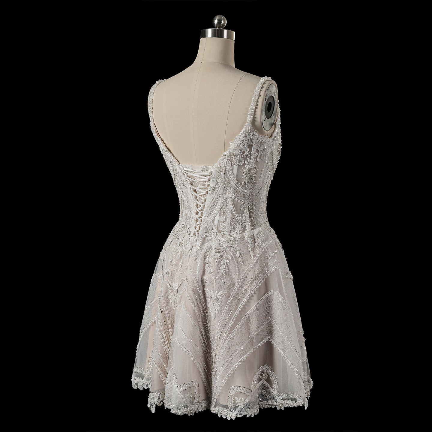 Luxury Beaded Lace Mini Wedding Dress with Corset Bodice SW707 Sheer Fairy