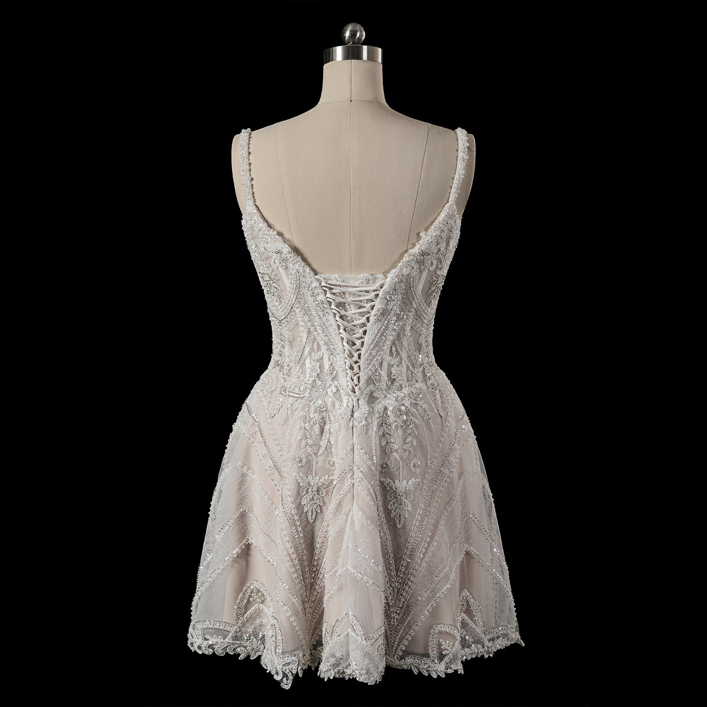 Luxury Beaded Lace Mini Wedding Dress with Corset Bodice SW707 Sheer Fairy