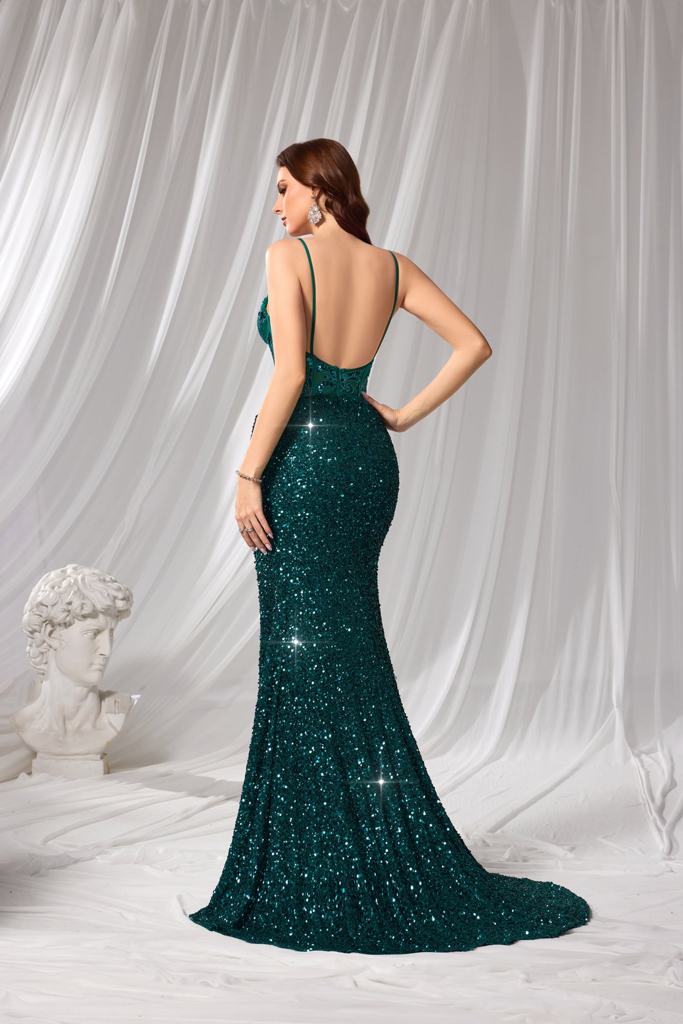 Emerald Green Sequined Sweetheart Neckline Mermaid Prom Dress SH116