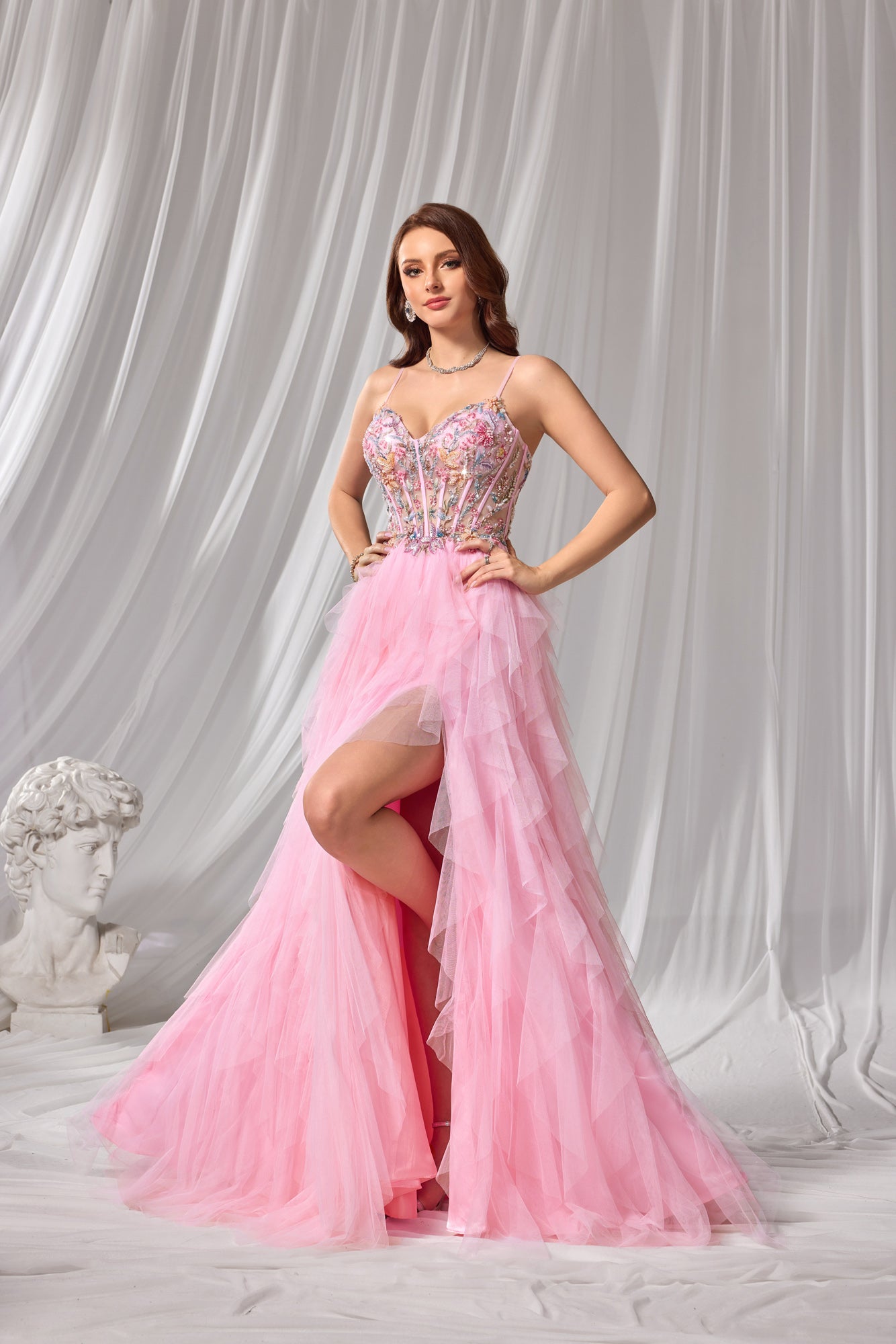 Pastel Beaded Sweetheart Neckline Tulle A-Line Prom Dress SH112