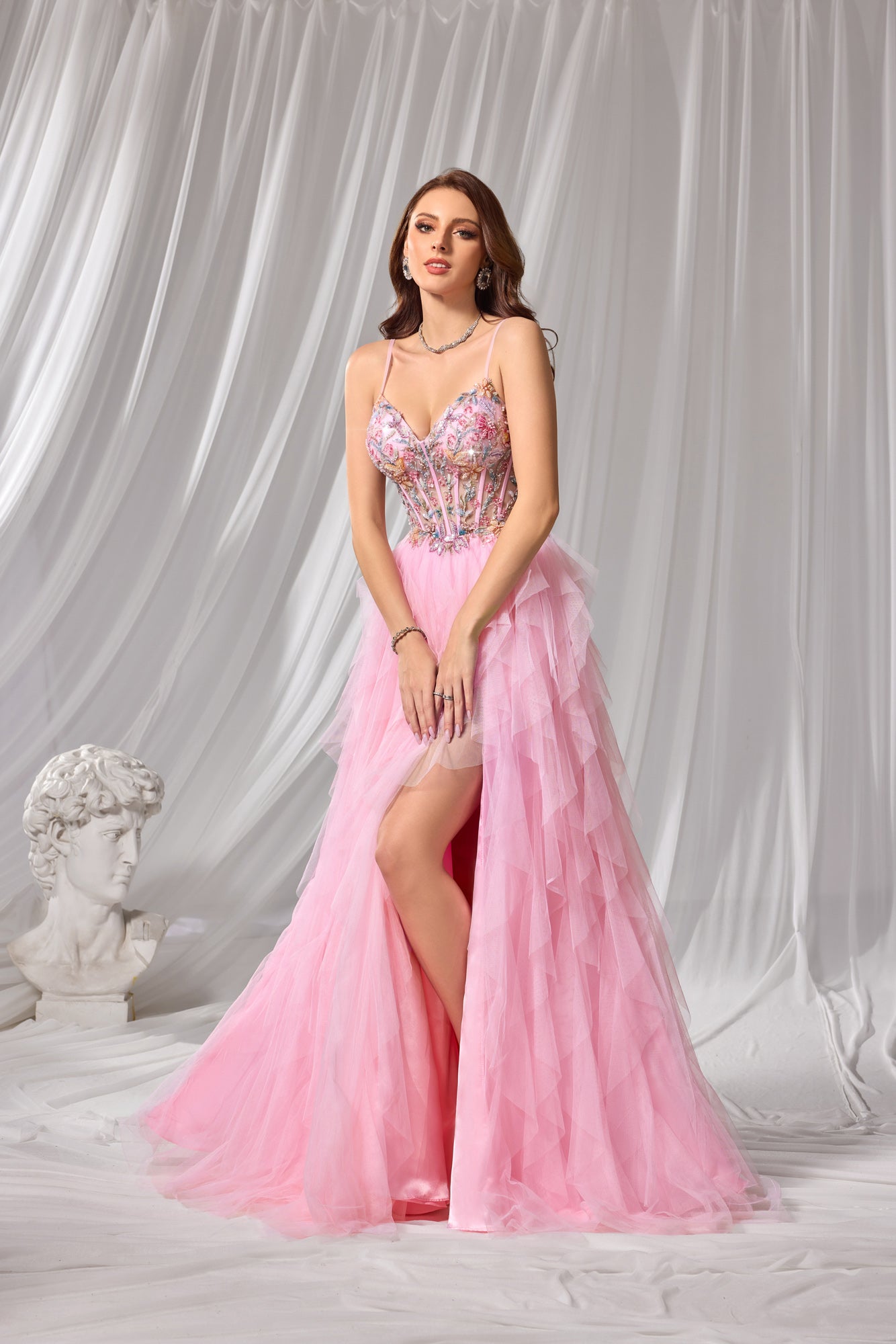 Pastel Beaded Sweetheart Neckline Tulle A-Line Prom Dress SH112