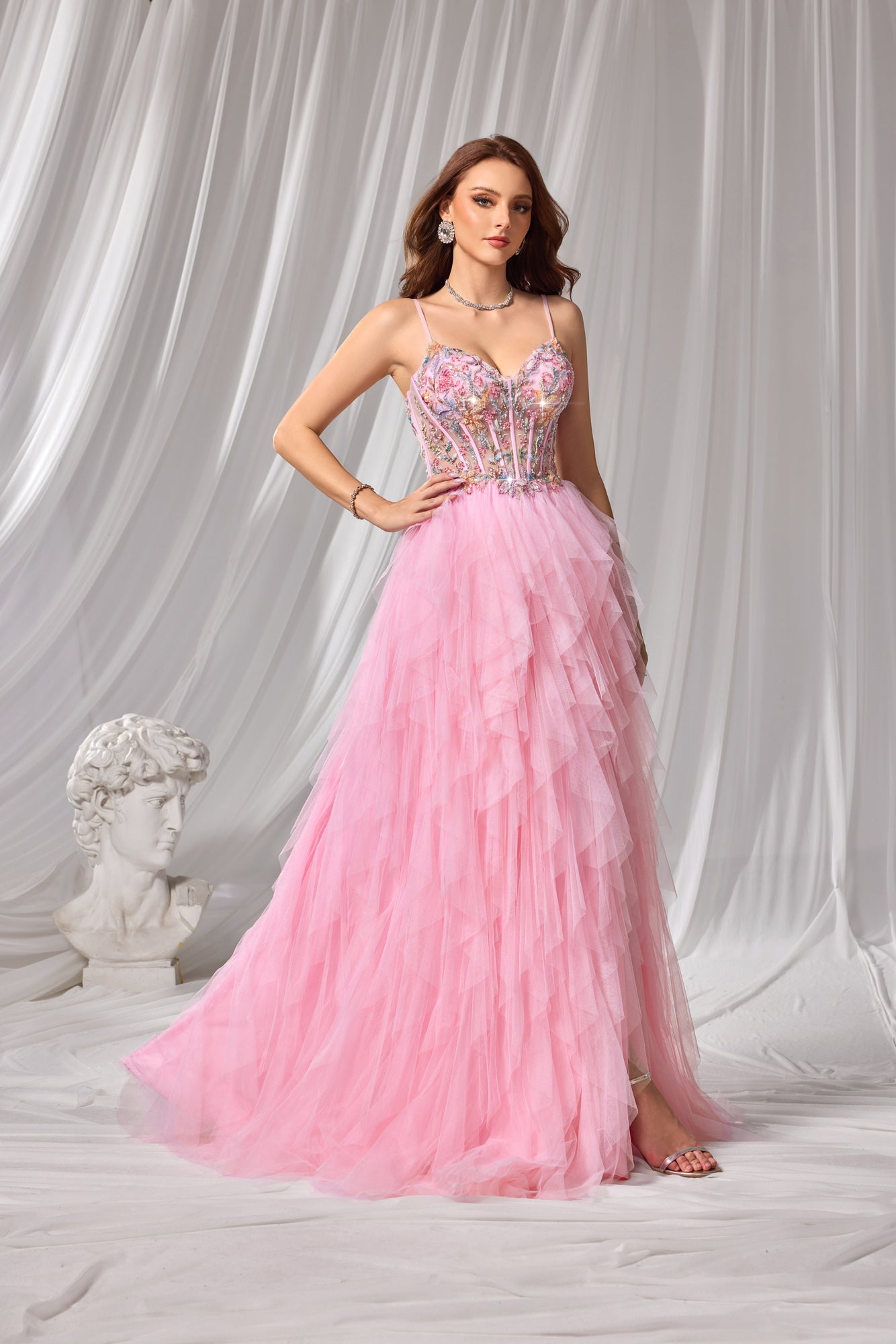 Pastel Beaded Sweetheart Neckline Tulle A-Line Prom Dress SH112