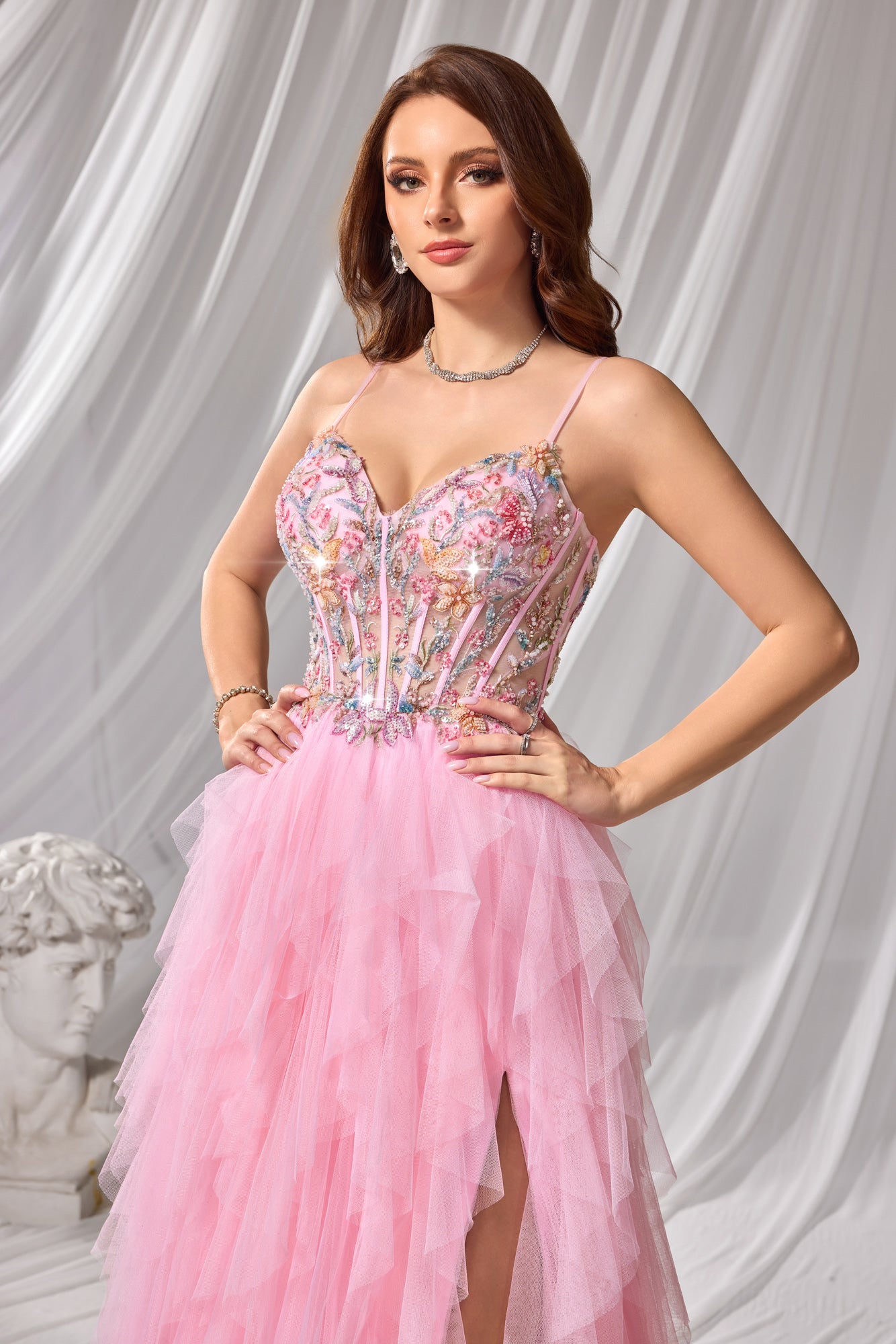 Pastel Beaded Sweetheart Neckline Tulle A-Line Prom Dress SH112