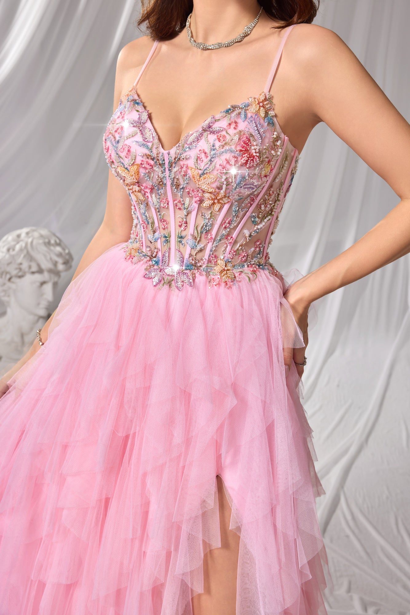 Pastel Beaded Sweetheart Neckline Tulle A-Line Prom Dress SH112