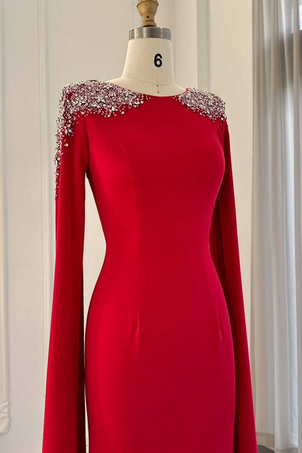 Elegant White Mermaid Evening Dress with Cape Sleeves SF280 Sheer Fairy