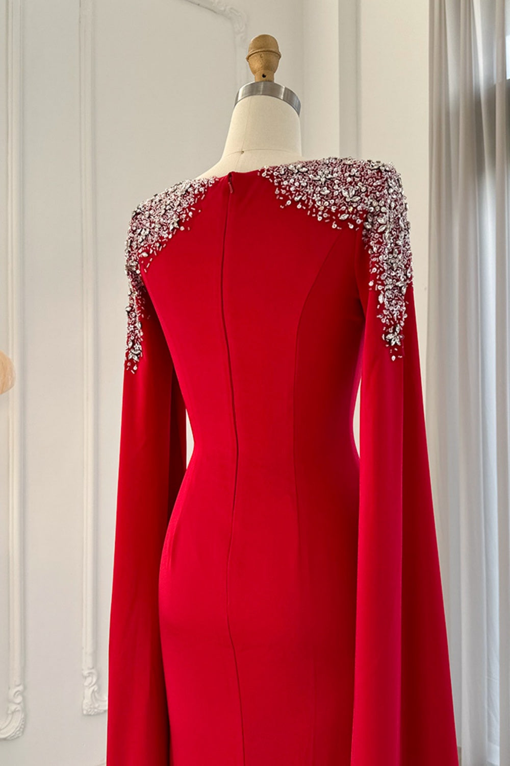 Elegant White Mermaid Evening Dress with Cape Sleeves SF280 Sheer Fairy