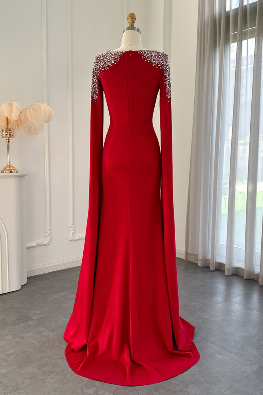 Elegant White Mermaid Evening Dress with Cape Sleeves SF280 Sheer Fairy