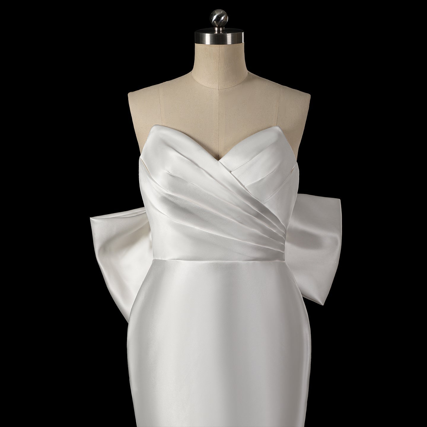 Dreamy White Satin Wedding Dress with Dramatic Train SW718 Sheer Fairy