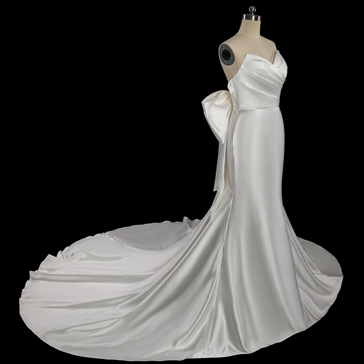 Dreamy White Satin Wedding Dress with Dramatic Train SW718 Sheer Fairy
