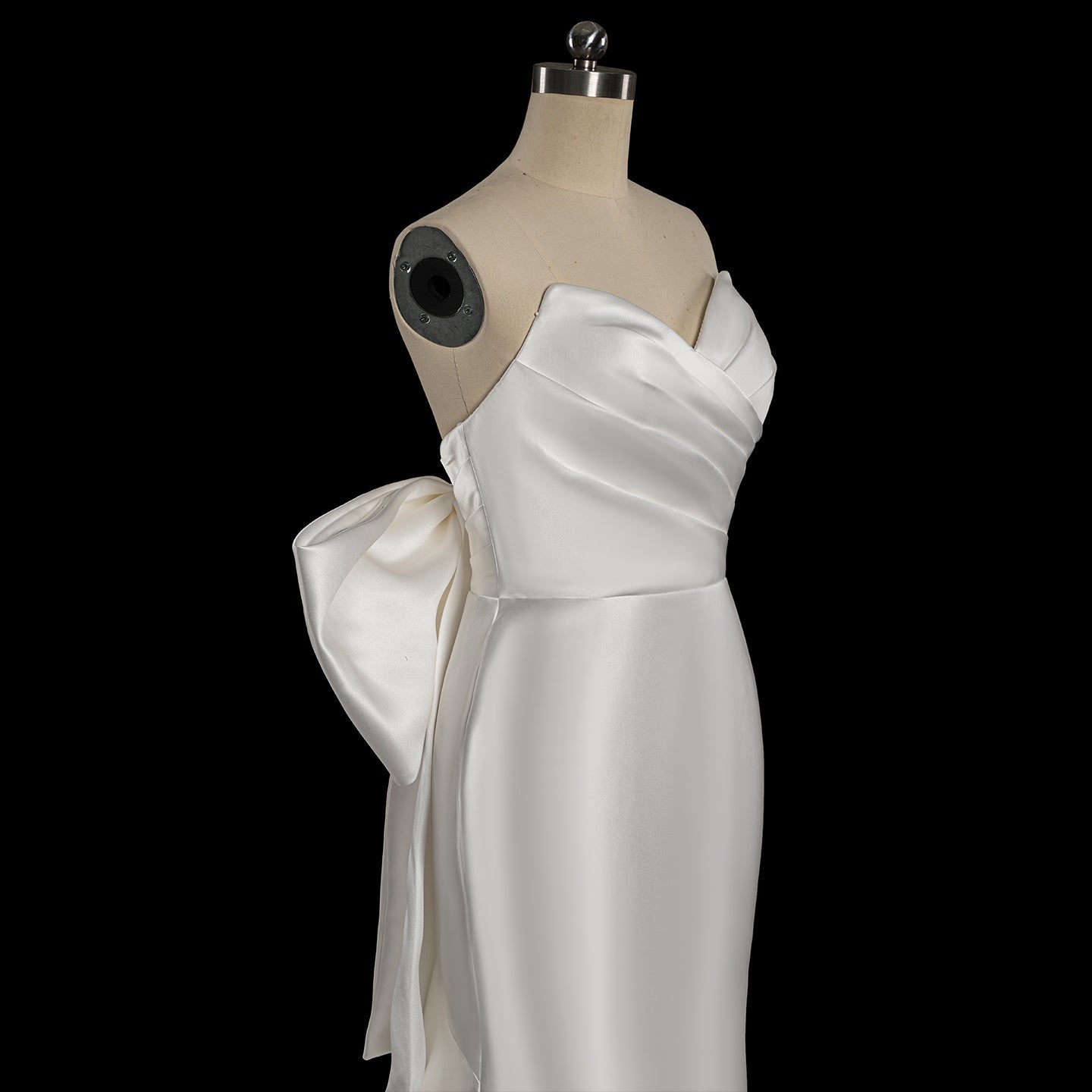 Dreamy White Satin Wedding Dress with Dramatic Train SW718 Sheer Fairy
