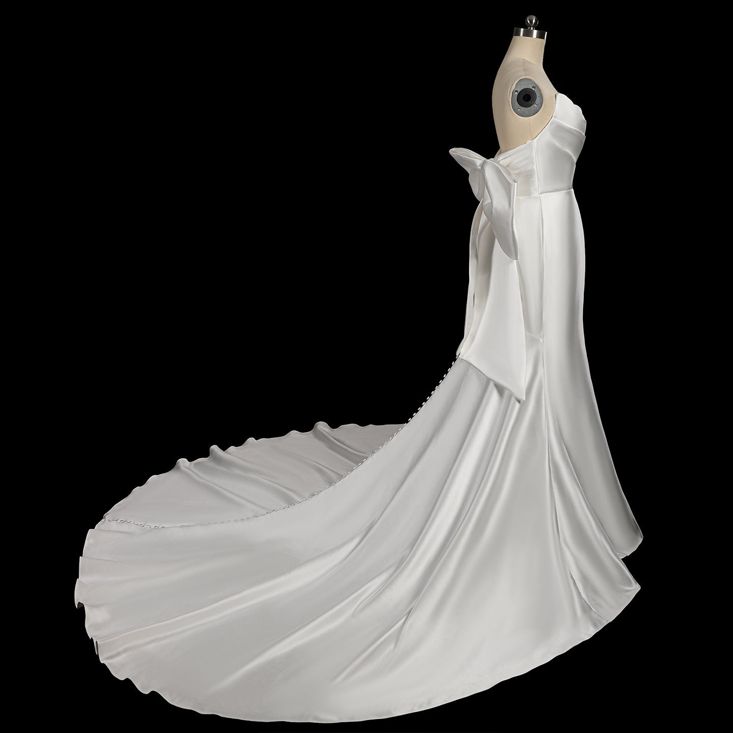 Dreamy White Satin Wedding Dress with Dramatic Train SW718 Sheer Fairy