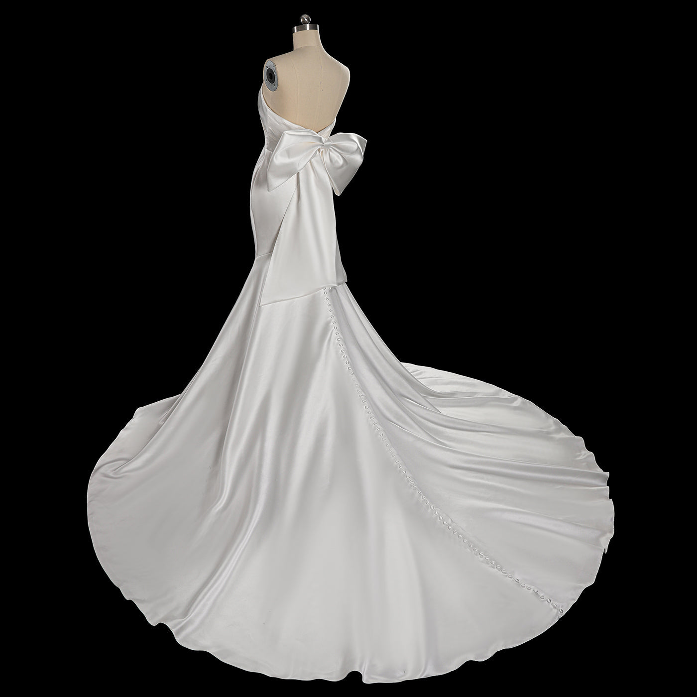 Dreamy White Satin Wedding Dress with Dramatic Train SW718 Sheer Fairy