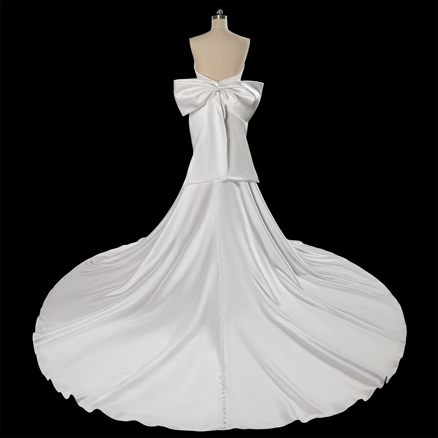 Dreamy White Satin Wedding Dress with Dramatic Train SW718 Sheer Fairy