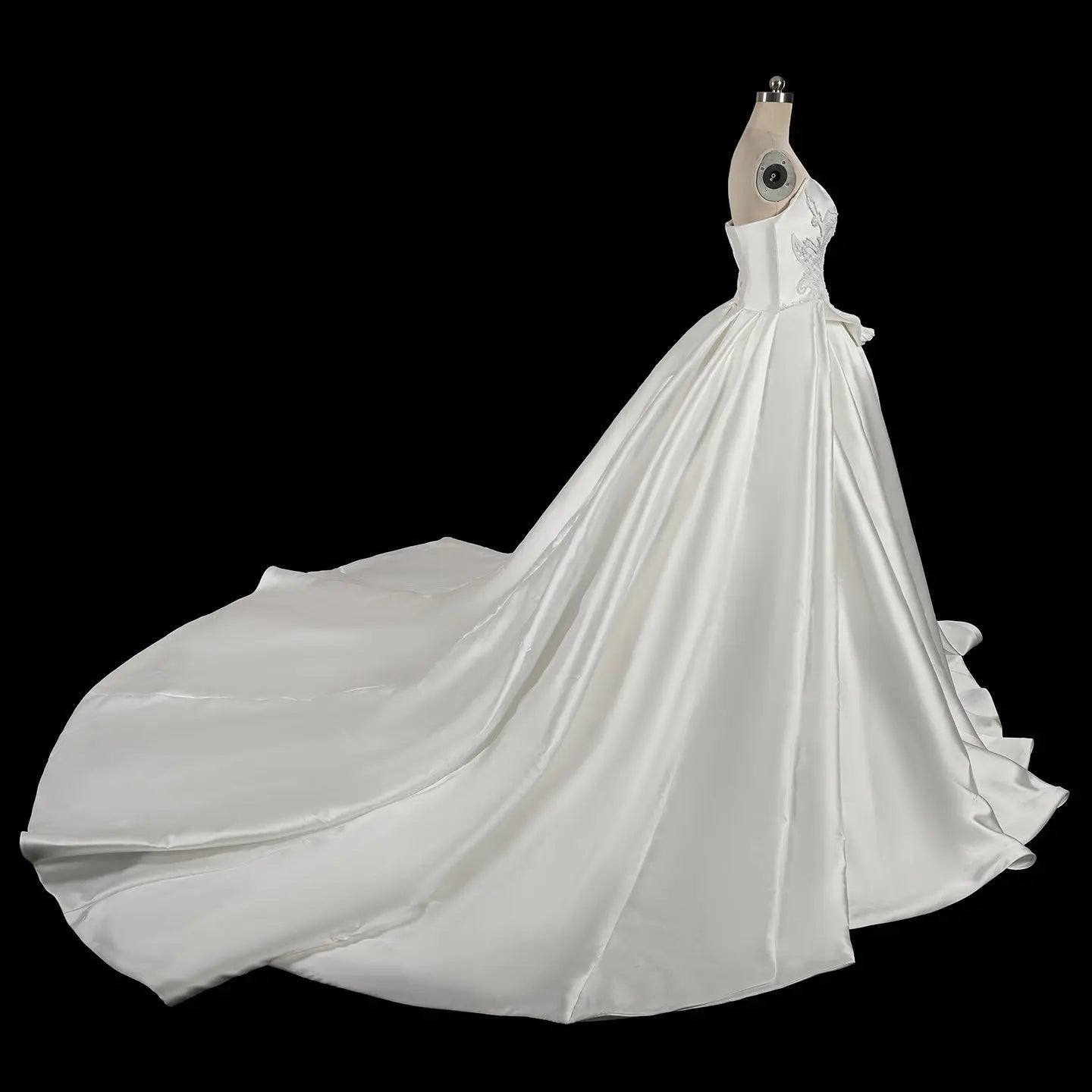 White Satin Ball Gown Wedding Dress with Embroidered Bodice SW599 Sheer Fairy