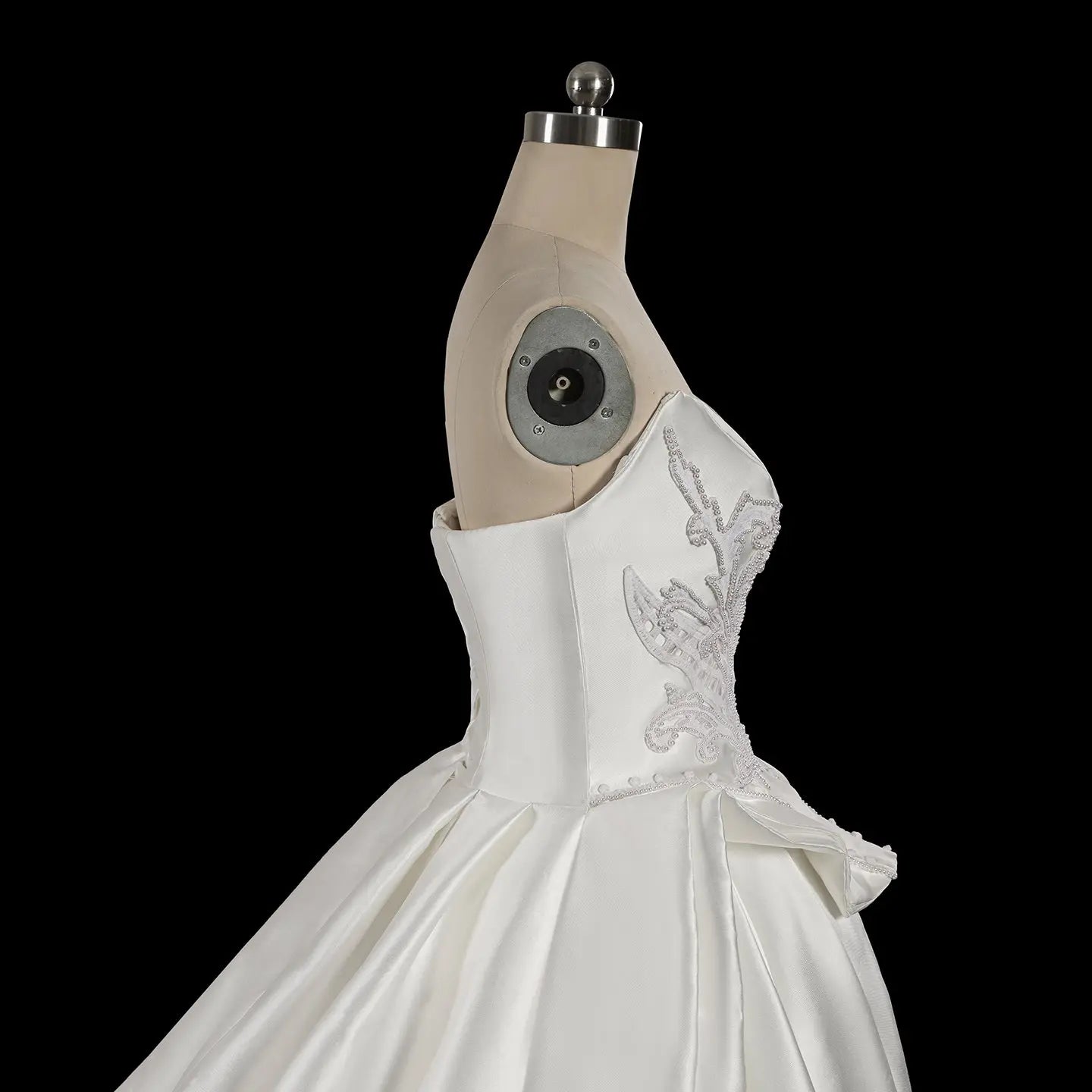 White Satin Ball Gown Wedding Dress with Embroidered Bodice SW599 Sheer Fairy