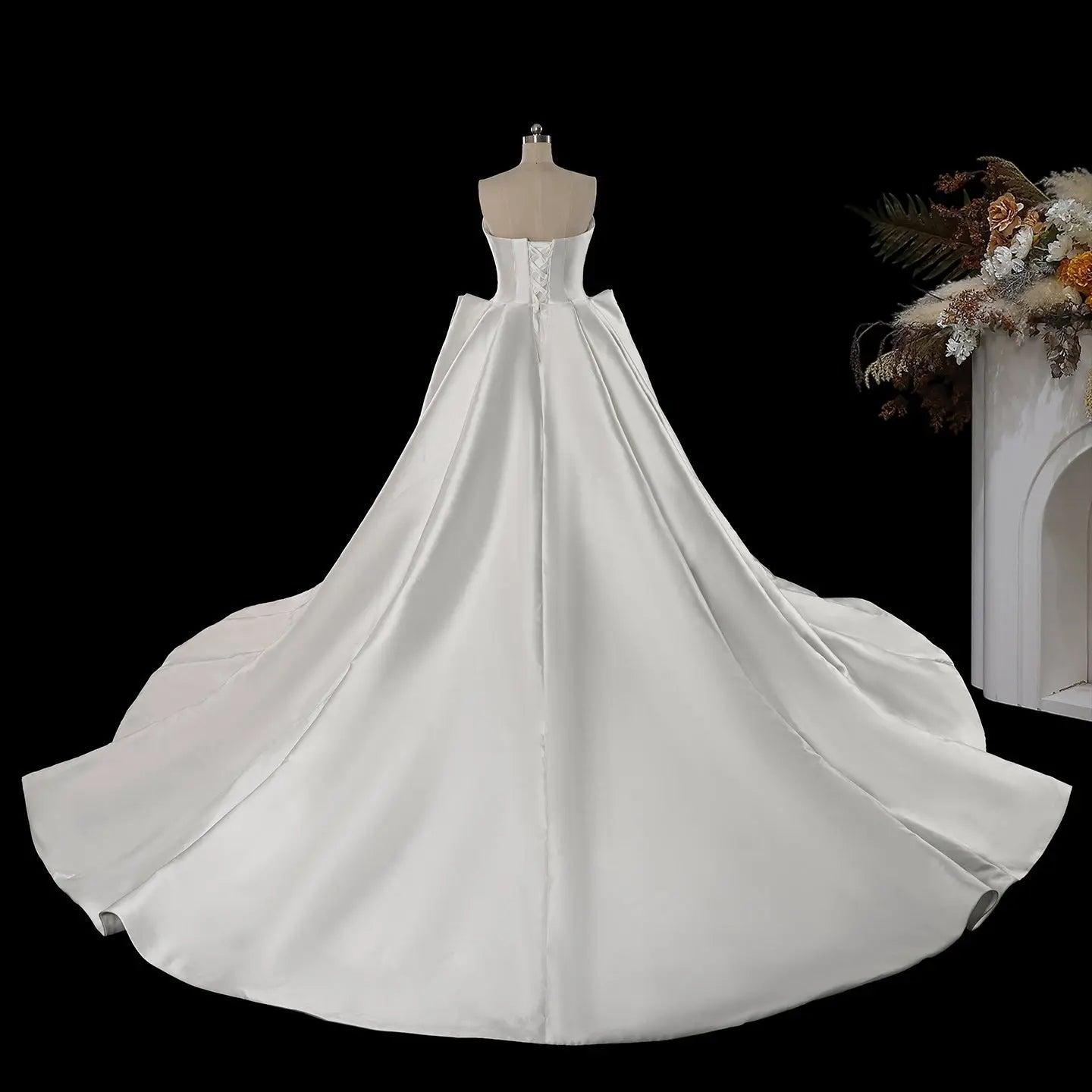 White Satin Ball Gown Wedding Dress with Embroidered Bodice SW599 Sheer Fairy