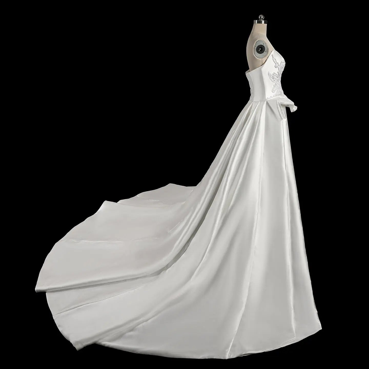 White Satin Ball Gown Wedding Dress with Embroidered Bodice SW599 Sheer Fairy