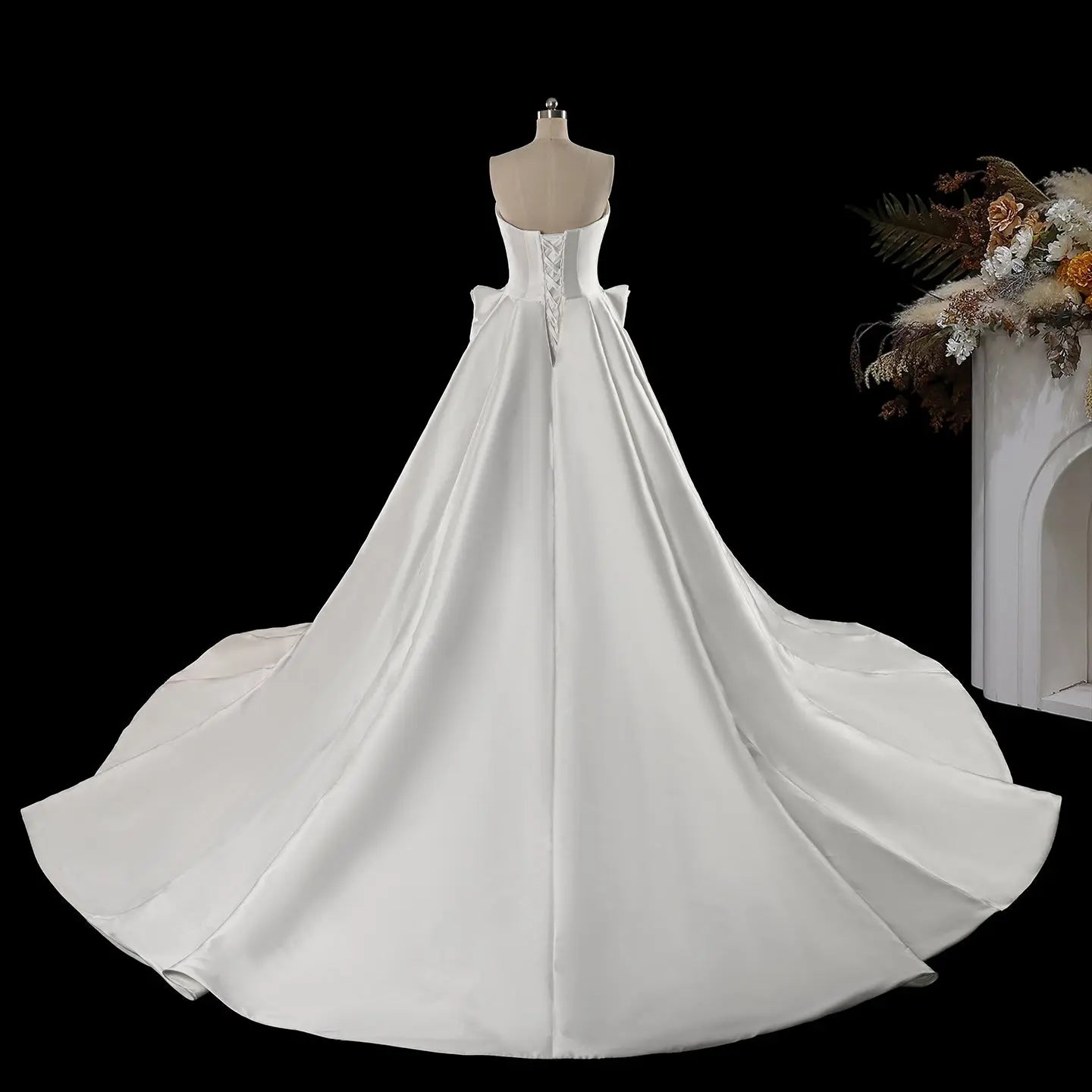 White Satin Ball Gown Wedding Dress with Embroidered Bodice SW599 Sheer Fairy