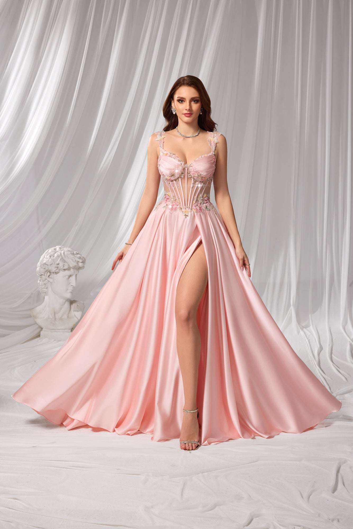 Simpicty Pink Beaded Sweetheart Sheath Prom Dress SH107