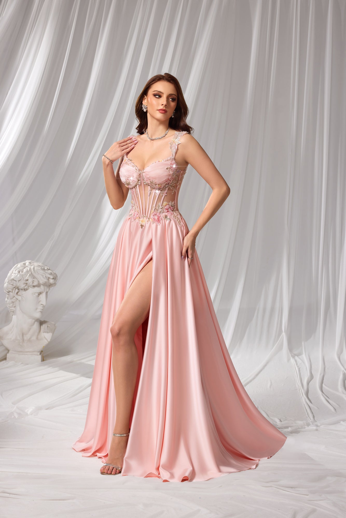 Simpicty Pink Beaded Sweetheart Sheath Prom Dress SH107