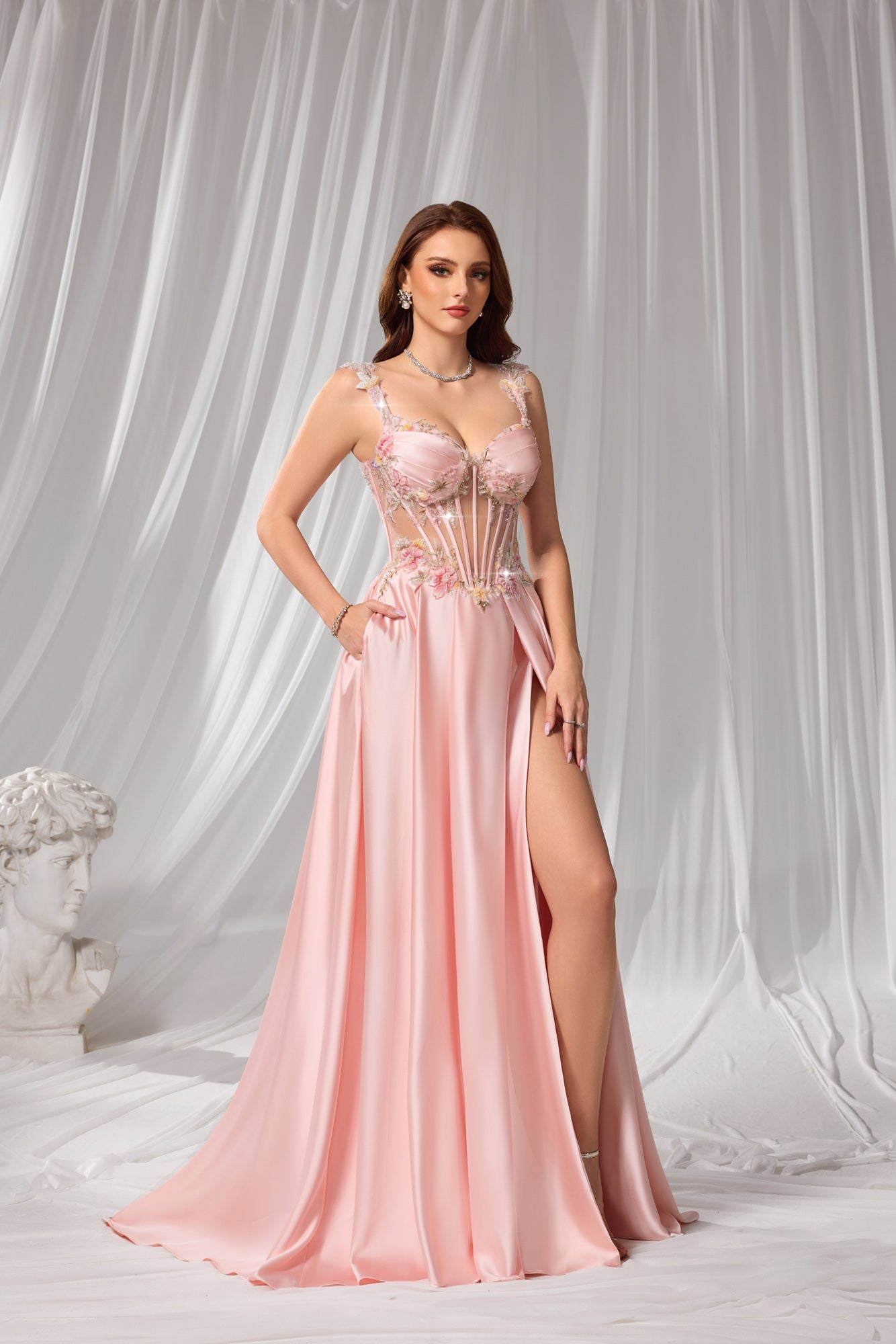 Simpicty Pink Beaded Sweetheart Sheath Prom Dress SH107