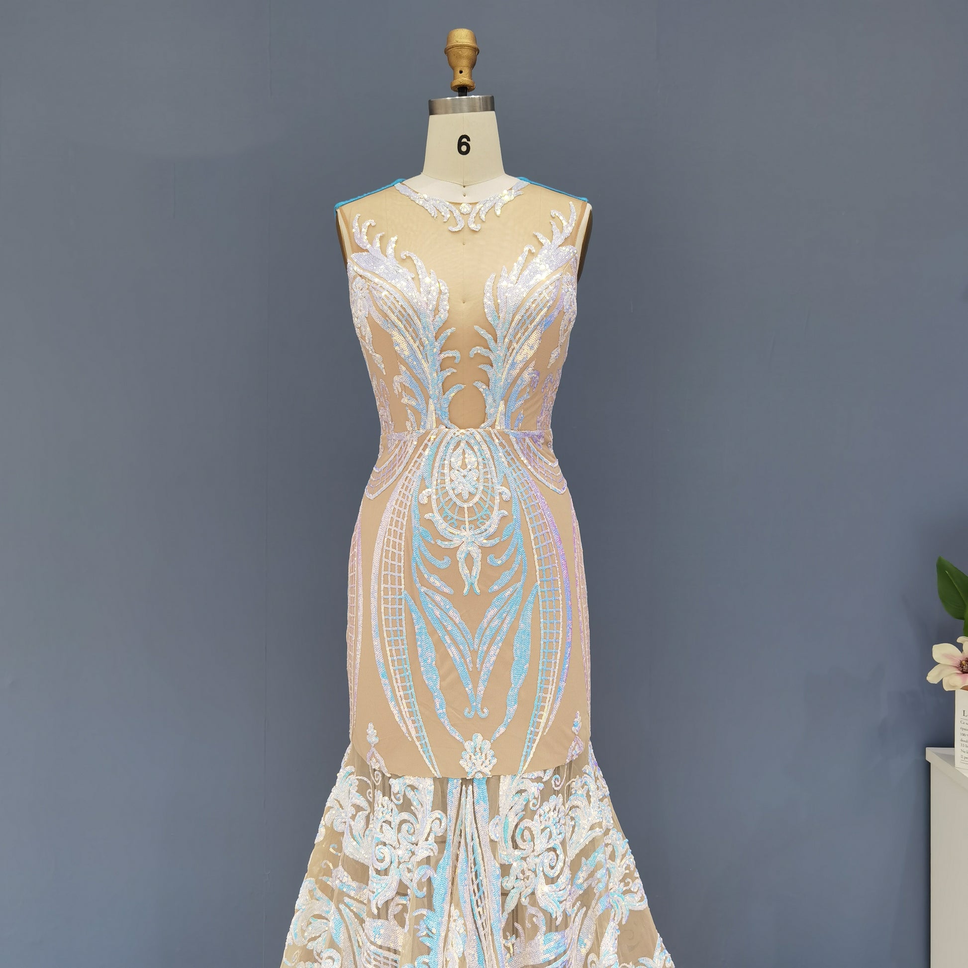 Iridescent Sequined High Neck  Mermaid Evening Dress SH021 - SHEER FAIRY