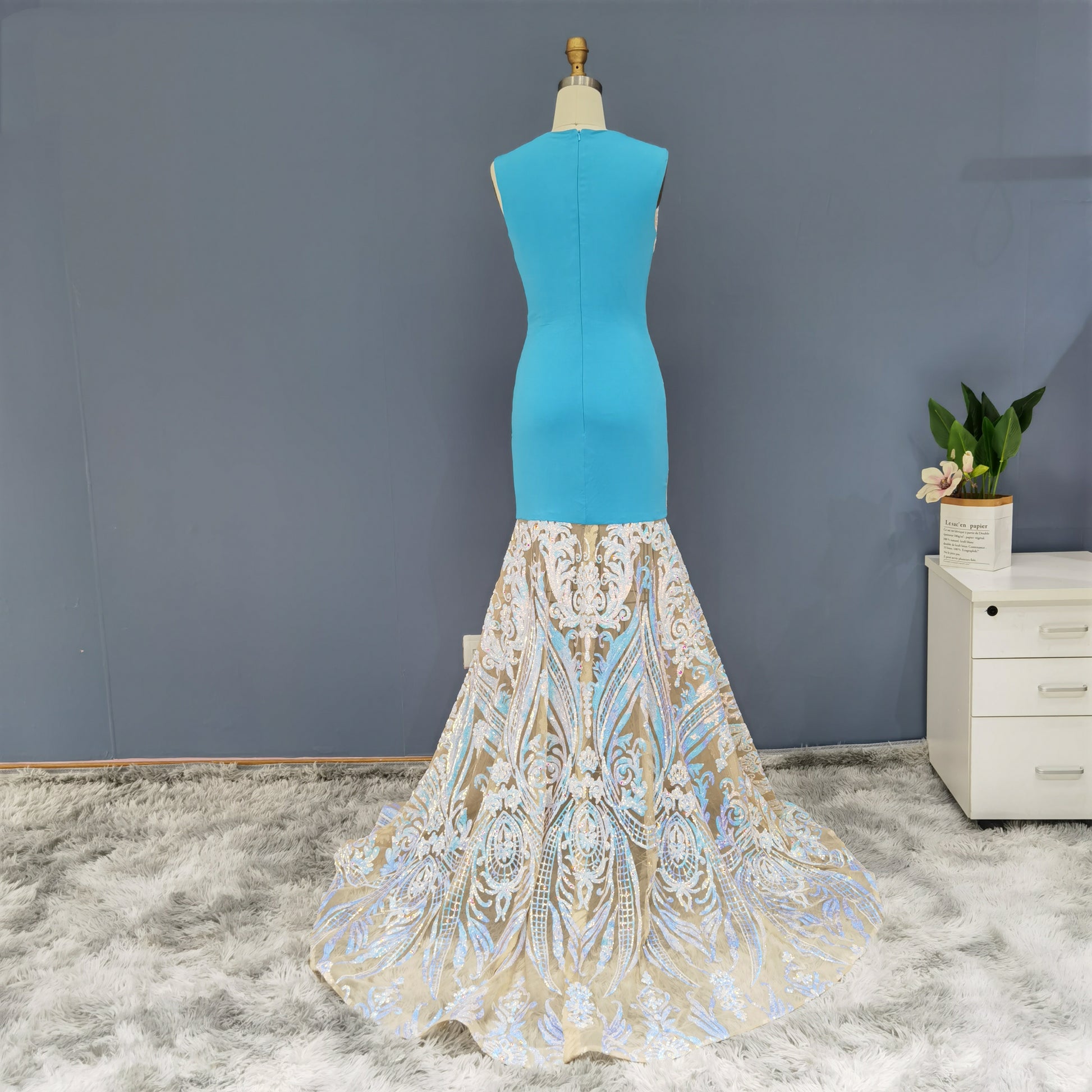Iridescent Sequined High Neck  Mermaid Evening Dress SH021 - SHEER FAIRY