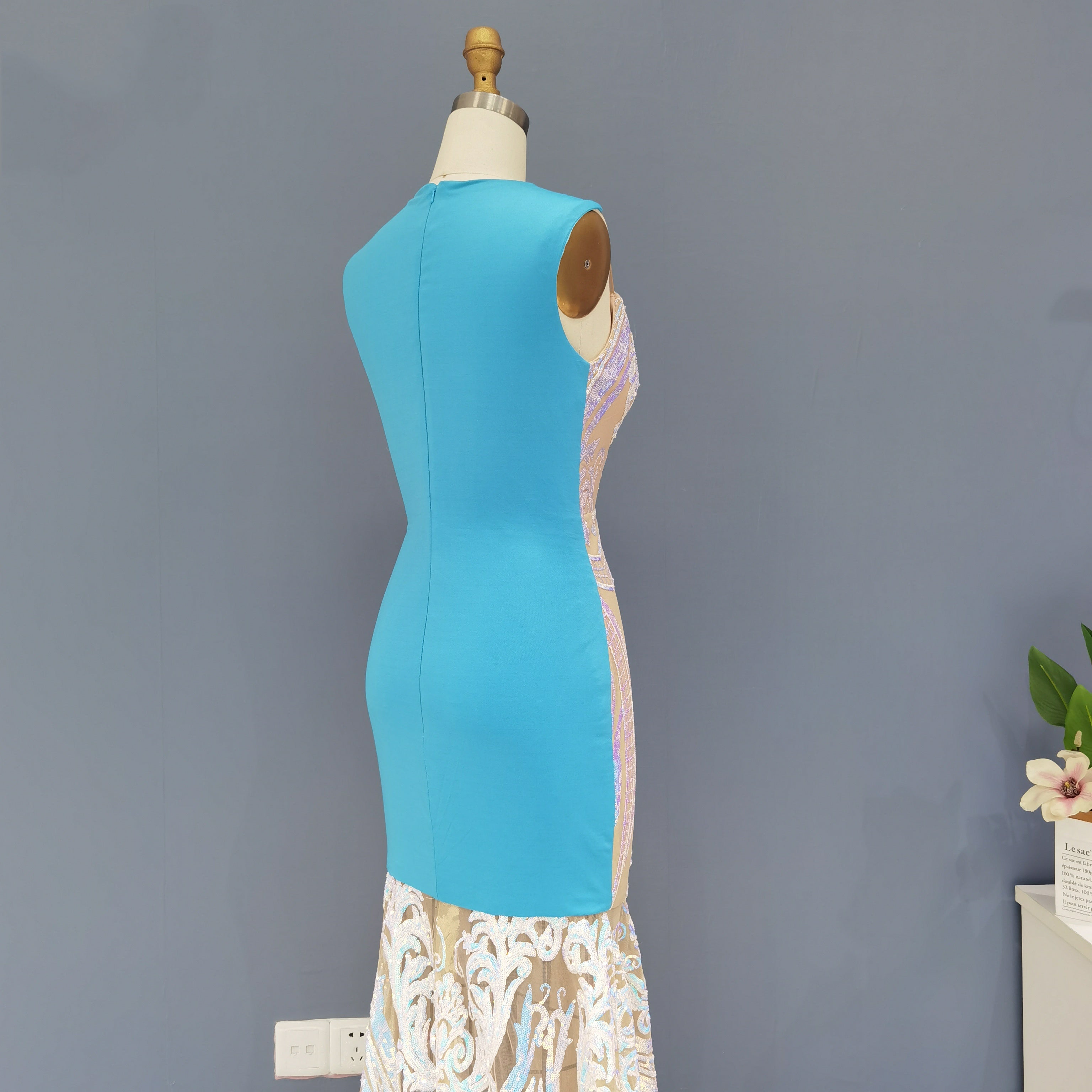 Iridescent Sequined High Neck  Mermaid Evening Dress SH021 - SHEER FAIRY