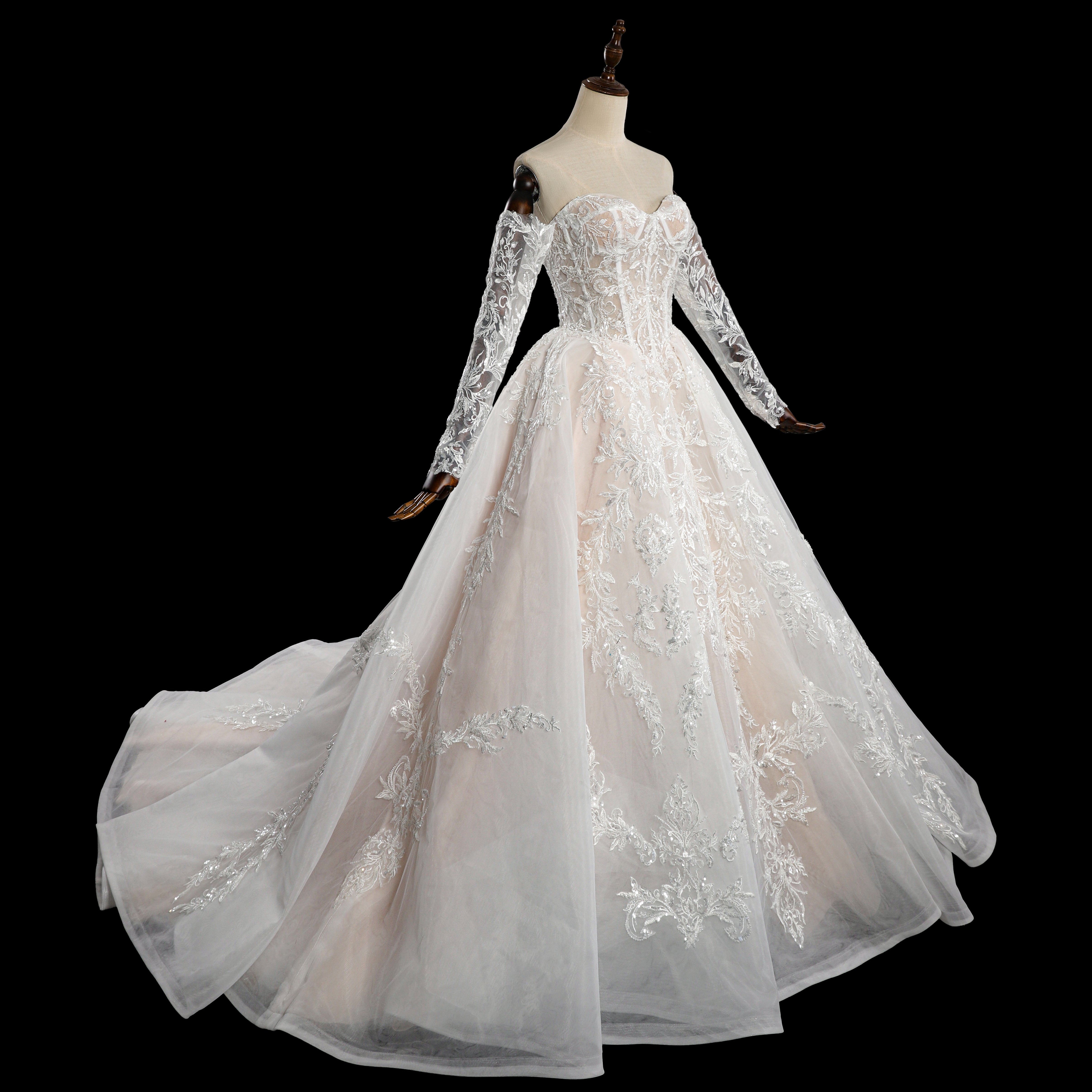 Sweetheart Neck Lace Corset Ball Gown Wedding Dress with Detachable Long Sleeves SW703 Sheer Fairy