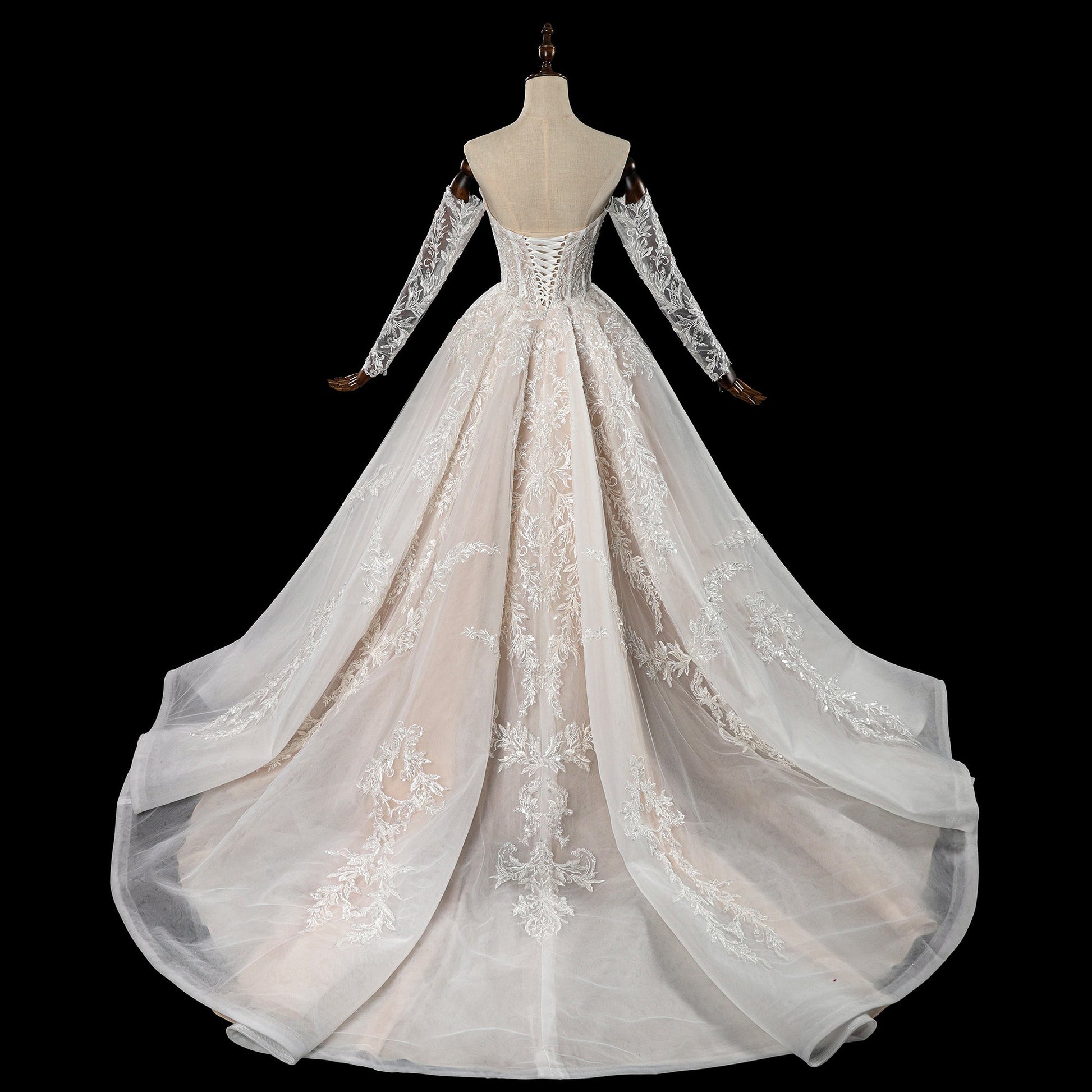 Sweetheart Neck Lace Corset Ball Gown Wedding Dress with Detachable Long Sleeves SW703 Sheer Fairy
