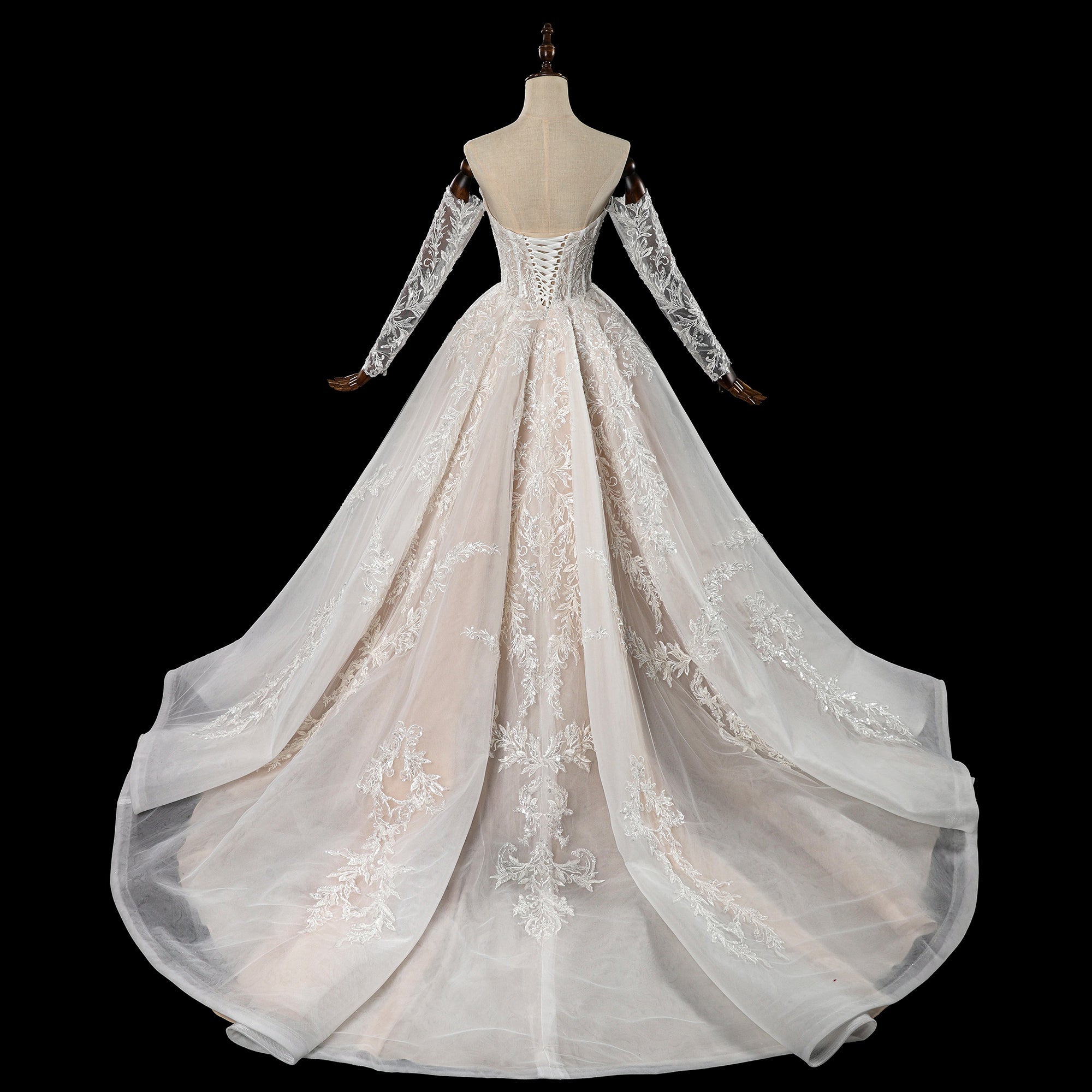 Sweetheart Neck Lace Corset Ball Gown Wedding Dress with Detachable Long Sleeves SW703 Sheer Fairy