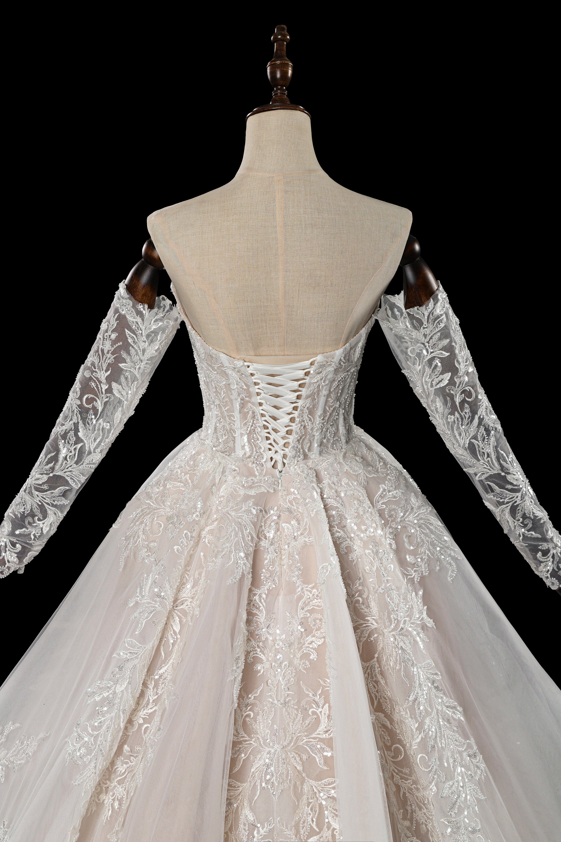 Sweetheart Neck Lace Corset Ball Gown Wedding Dress with Detachable Long Sleeves SW703 Sheer Fairy