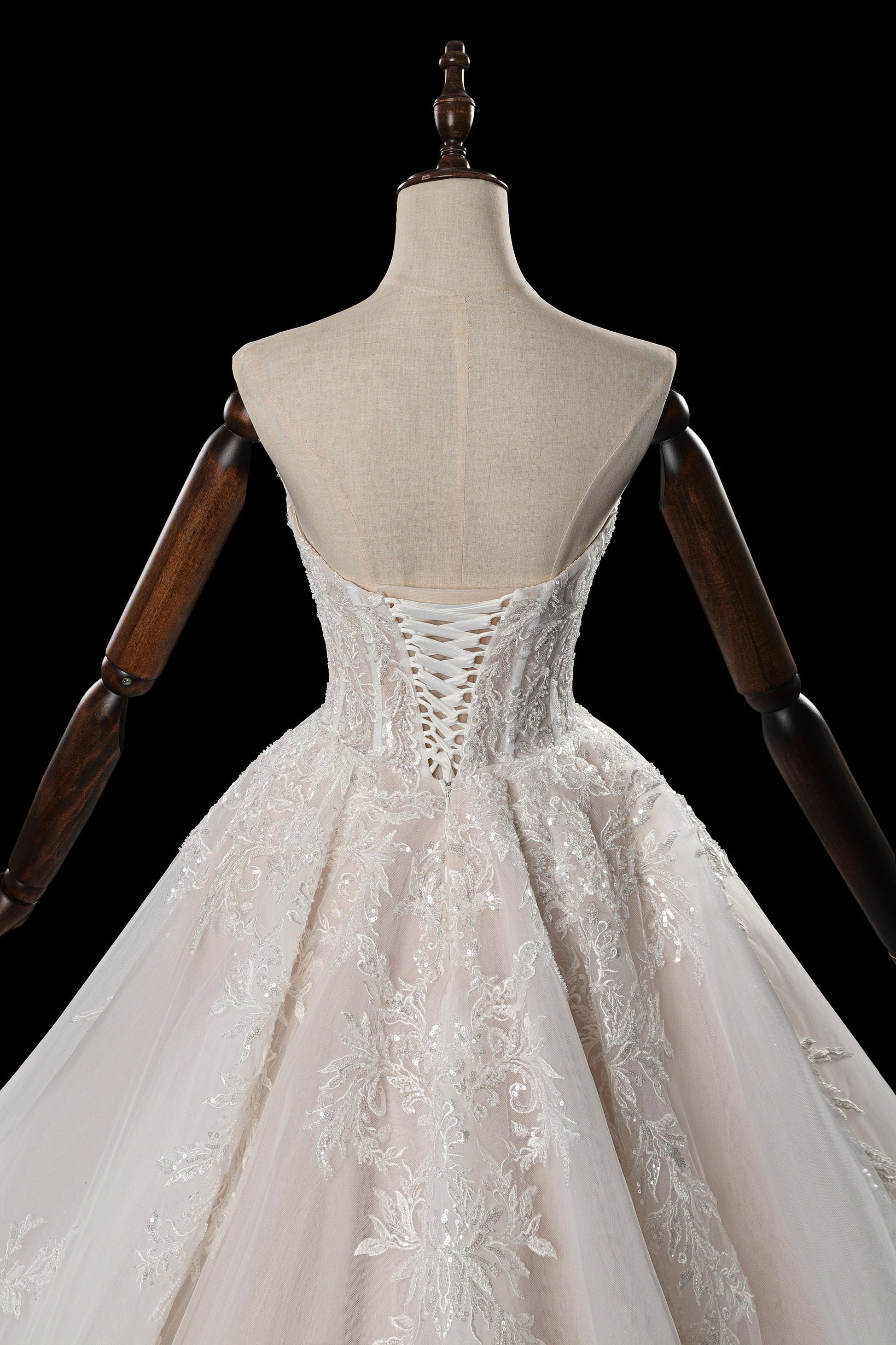 Sweetheart Neck Lace Corset Ball Gown Wedding Dress with Detachable Long Sleeves SW703 Sheer Fairy