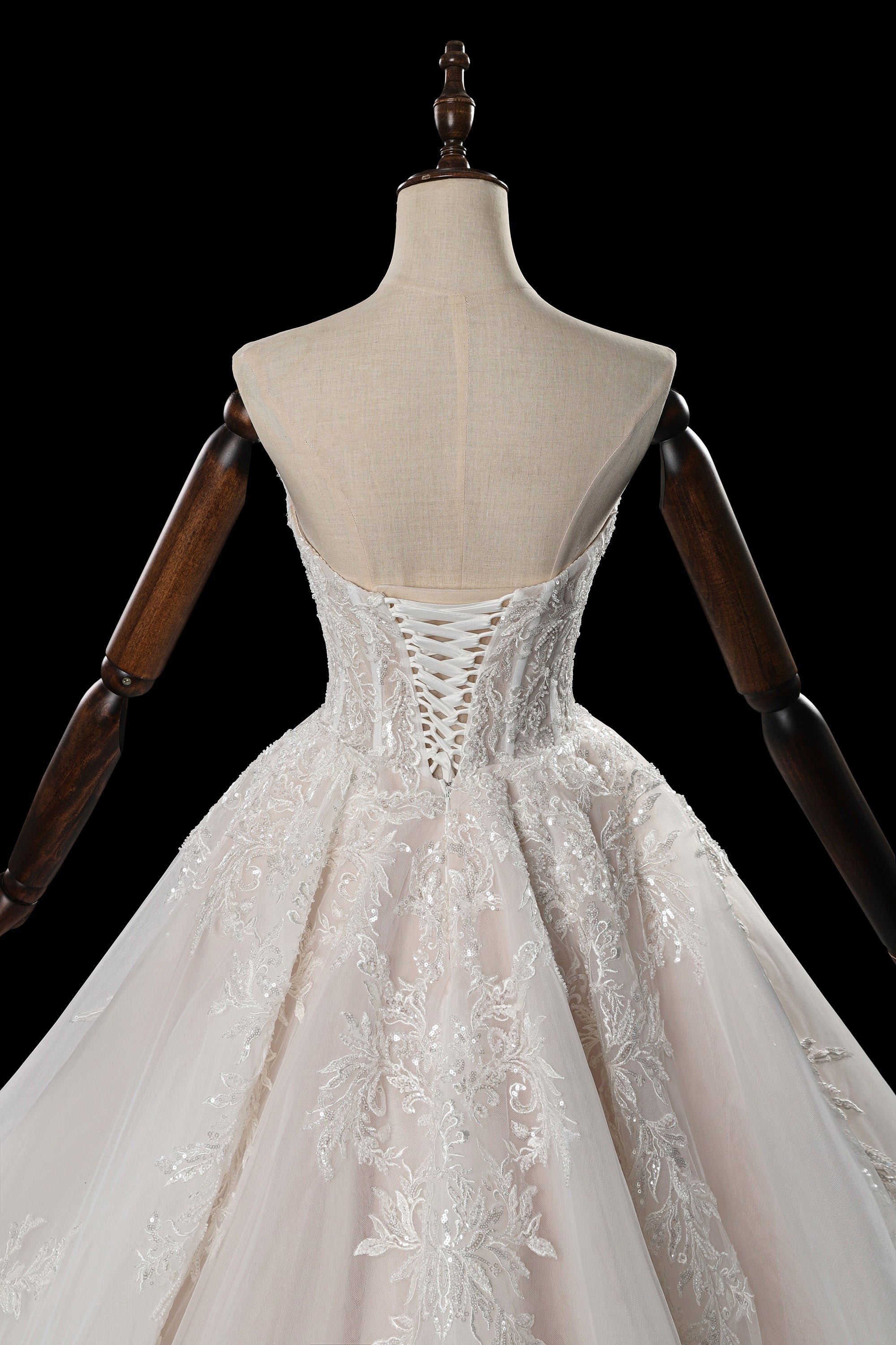 Sweetheart Neck Lace Corset Ball Gown Wedding Dress with Detachable Long Sleeves SW703 Sheer Fairy