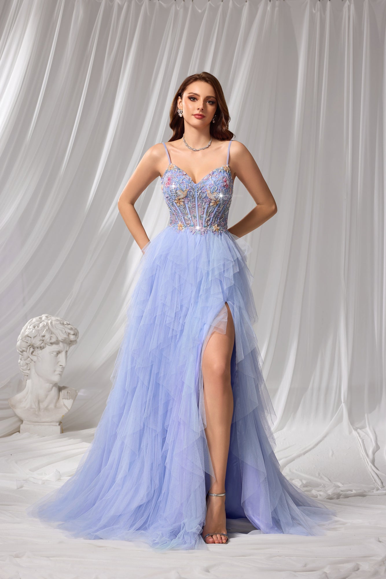 Pastel Beaded Sweetheart Neckline Tulle A-Line Prom Dress SH112