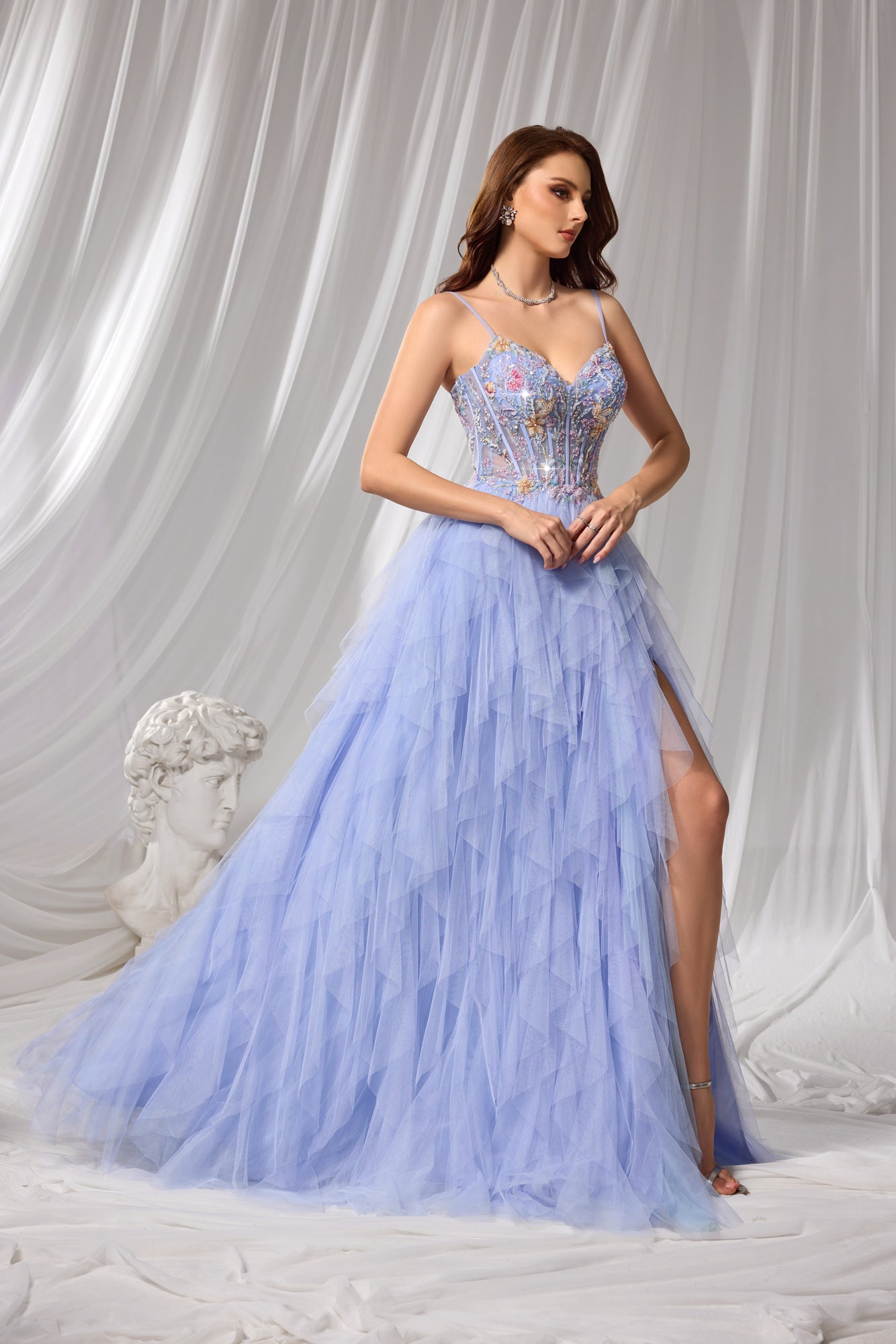 Pastel Beaded Sweetheart Neckline Tulle A-Line Prom Dress SH112